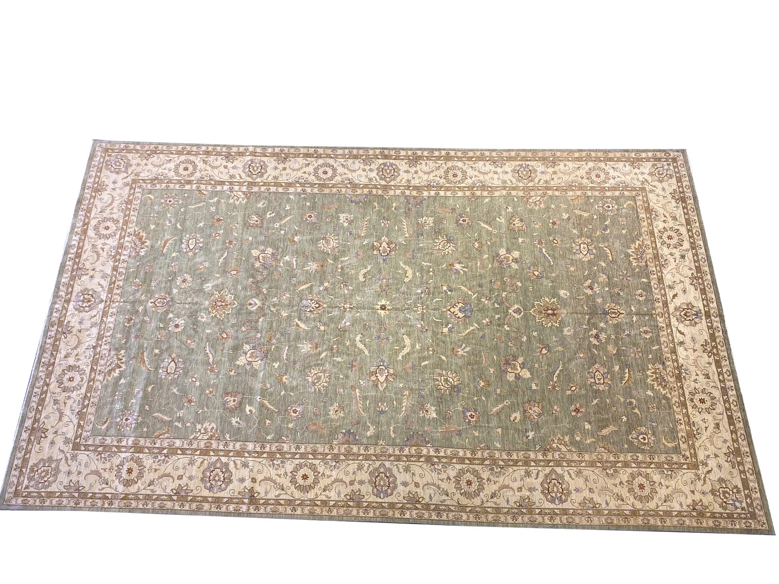 13′ x 22′ Zigler Chobi Peshawar Rug Neutral Pale Large Green Rug 15439