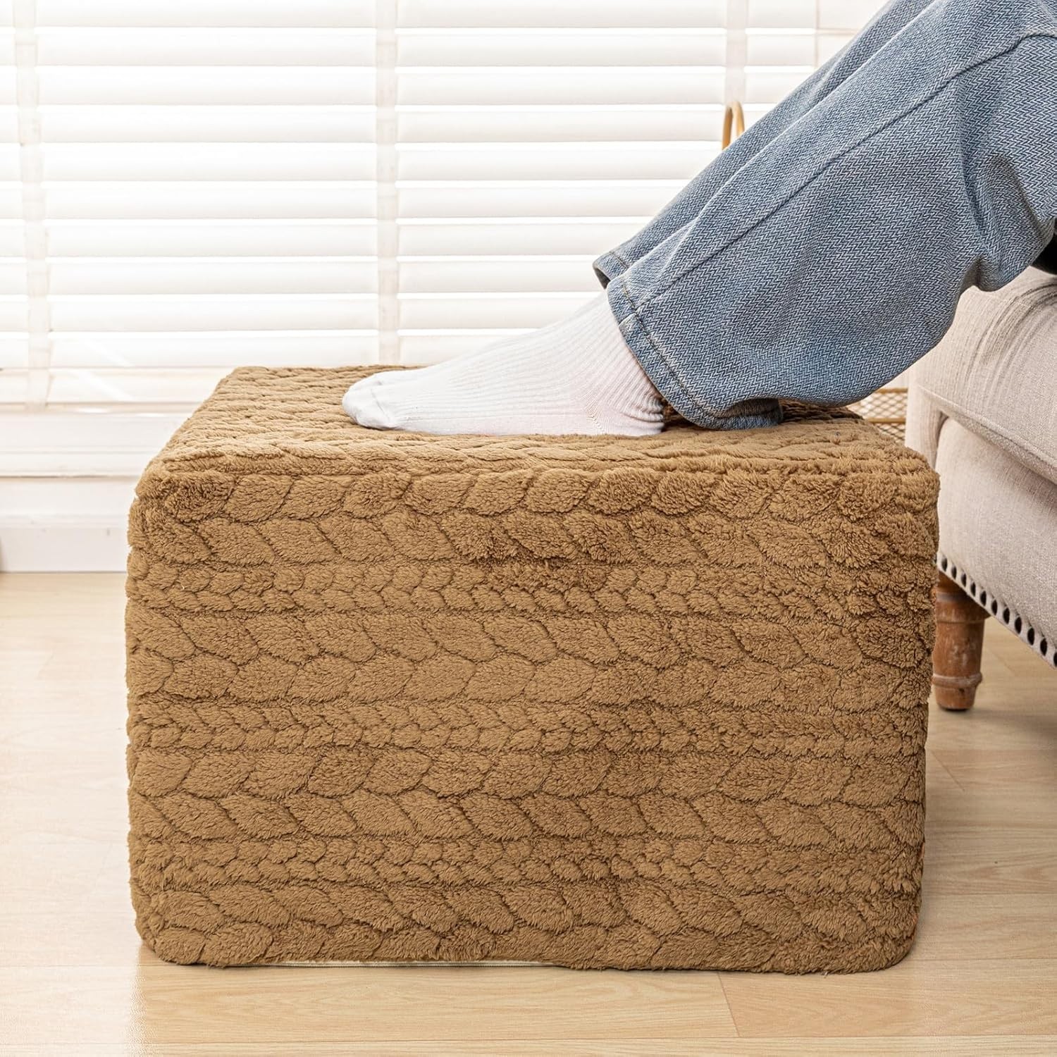 20x20x14 Inches Fluffy Square Pouf Ottoman – Plush Furry Boneless Ottoman Foot
