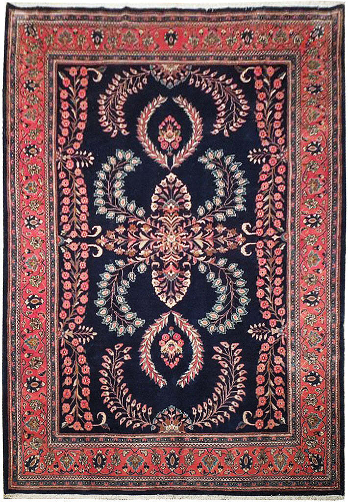 7′ x 10′ Navy Blue Fine Traditional Lilihan Saroouk Rug 72317