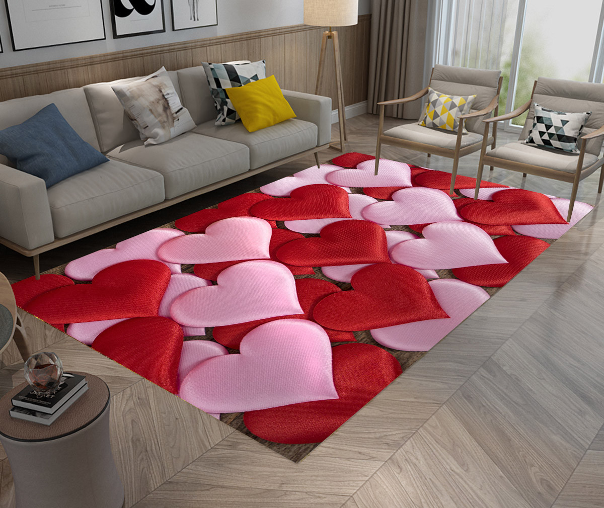 Valentine’s Day Red & Pink Love Hearts Area Rugs Bedroom Living Room Floor Mat