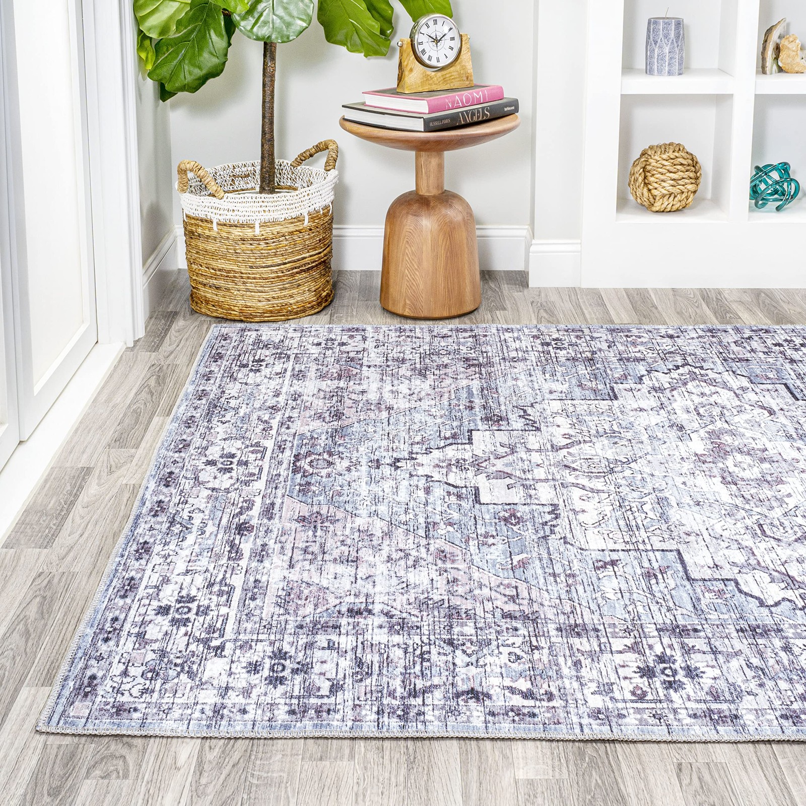 Machine Washable Gray/Purple Indoor Area Rug 4X6 ft, Didim Boho Medallion for…