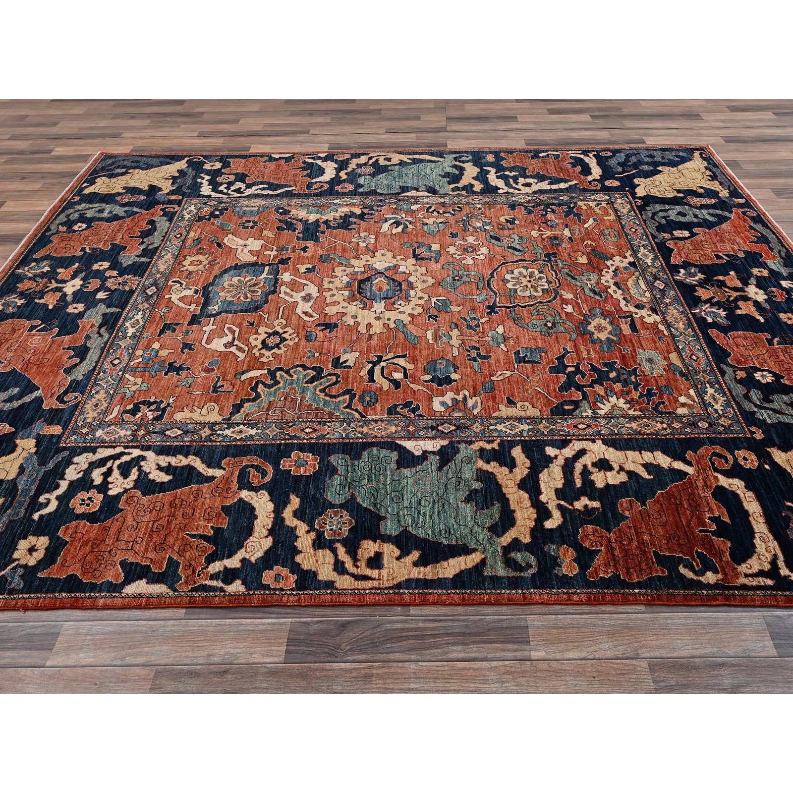 8’x9’9″ Rust Orange All Over Leaf Design Aryana Grade Hand Knotted Wool Rug 2567