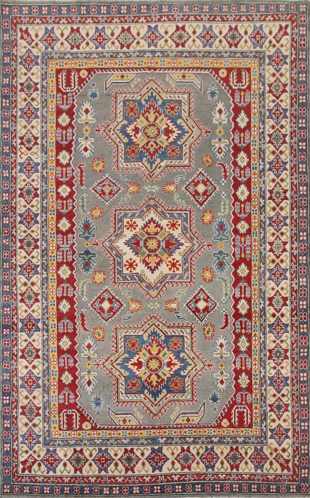 Kazak 7×10 South-western Gray/ Ivory Living Room Rug Wool Hand-knotted