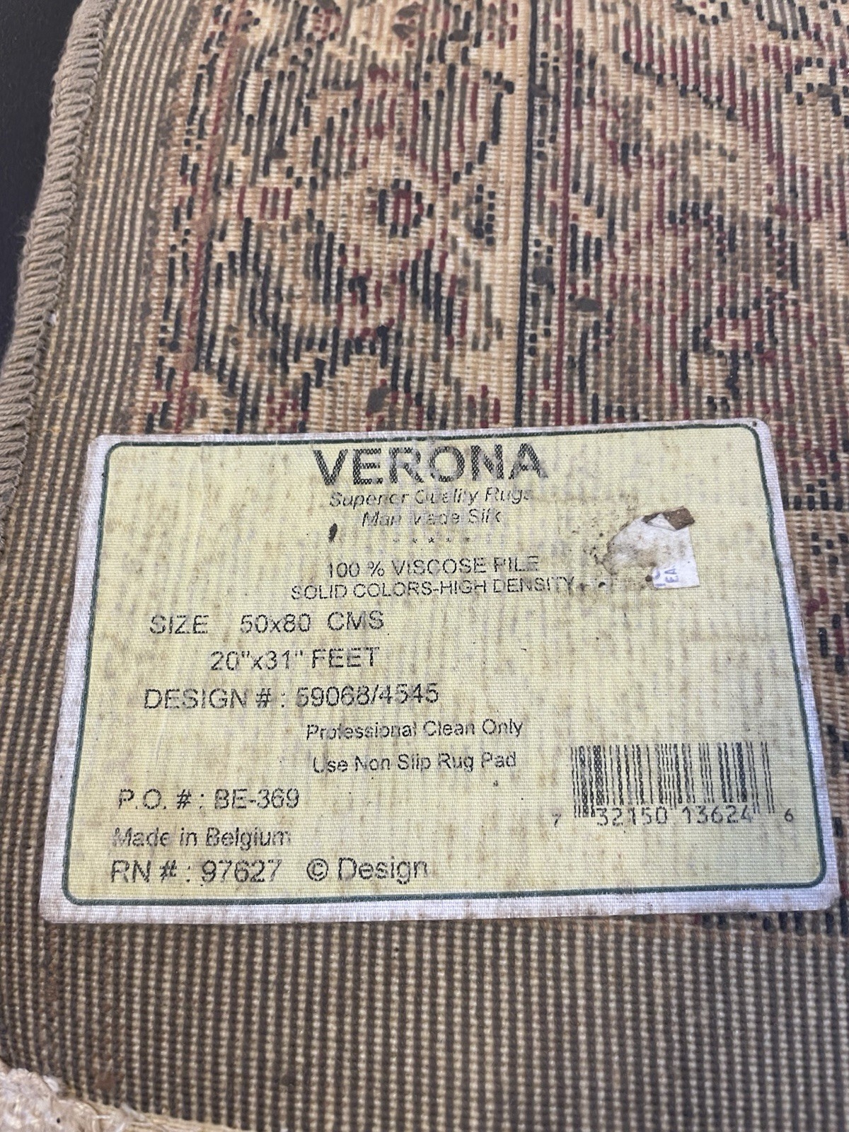 Verona Belgium Rare Floor Rug 31″ x 19 “/ 50 x 80 cm