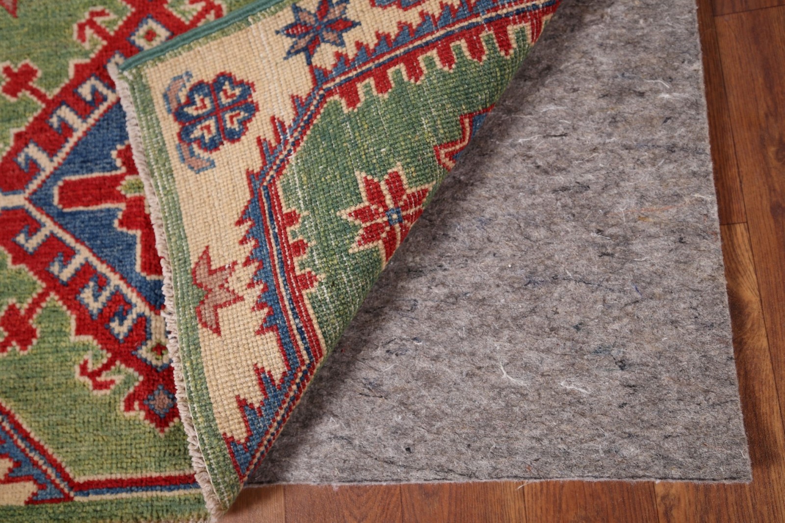 Light Green Kazak Accent Rug 3×4 Ft Hand-Knotted Geometric Oriental Foyer Carpet