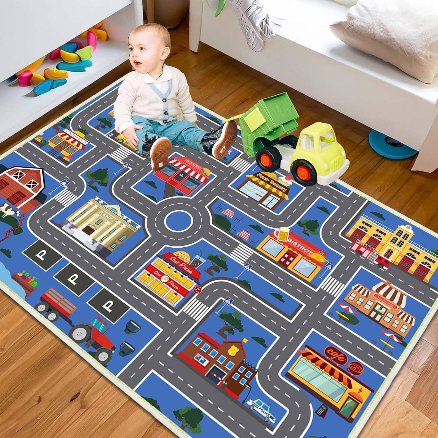 Play Mat Kids Rug for Boys and Girls, 31x47in Non-Slip Playroom Rug Car Rugs …
