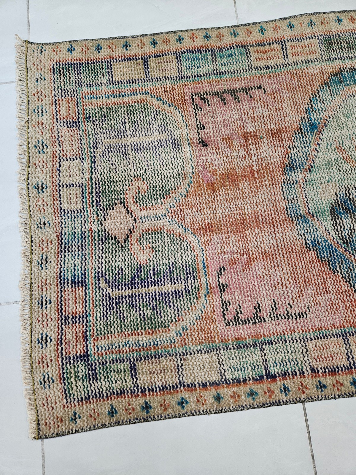Small Orange Turkish Rug, Vintage Wool Accent Rug (2.5 x 4.9 ft)