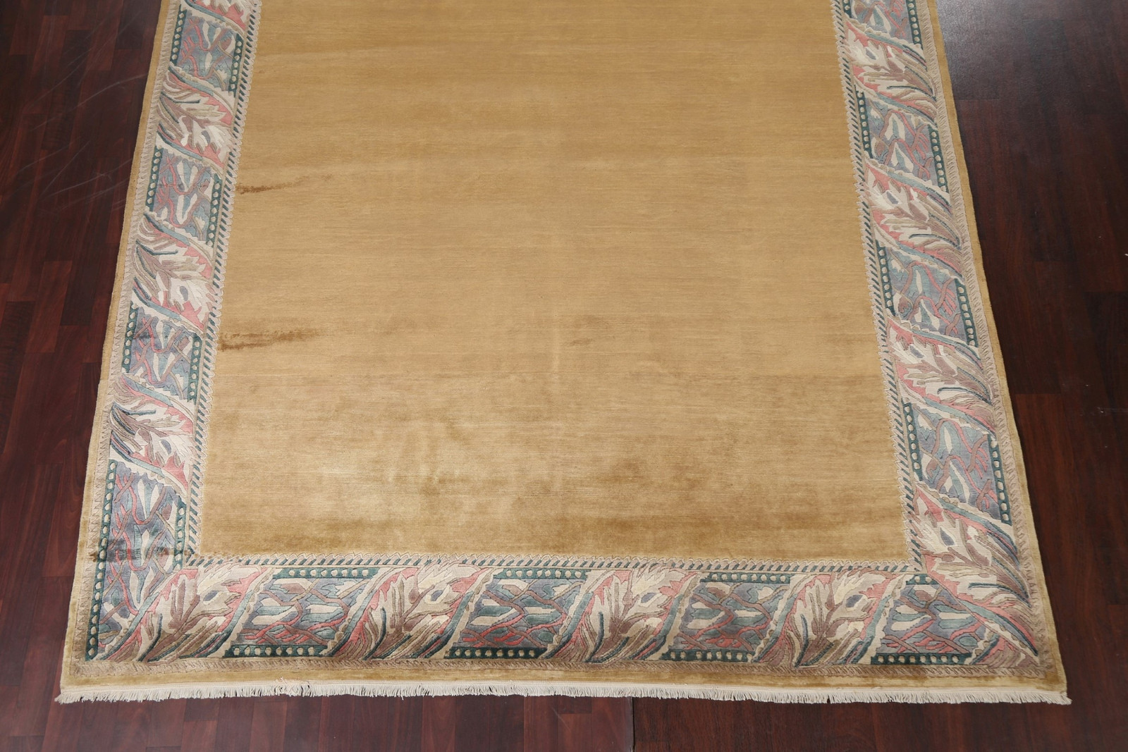 Bordered Wool Nepalese Rug 8×10 Ft Hand-Knotted Oriental Rug Gold Modern Rug