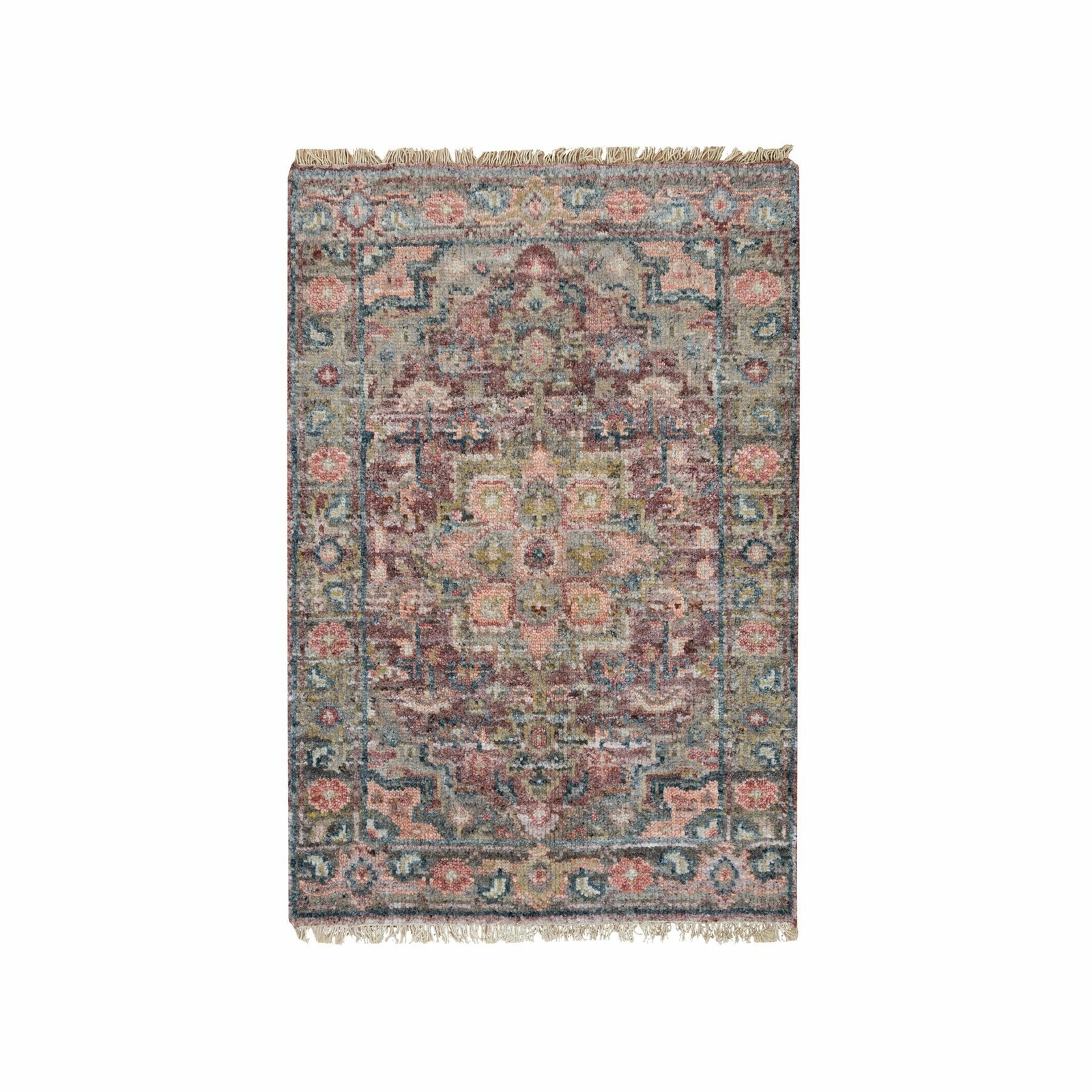 2’x3’1″ Wine Red Organic Wool Heris Revival Hand Knotted Mat Oriental Rug R65853