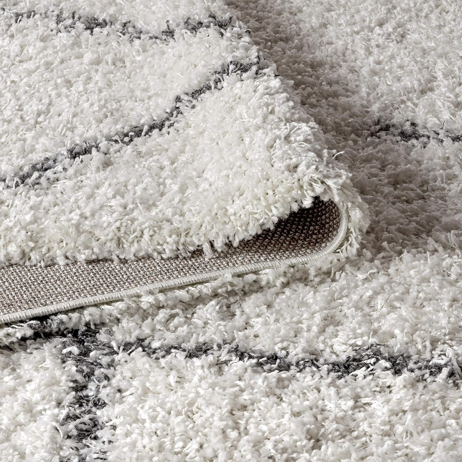 Mercer Shag Plush Tassel Ivory/Gray Indoor Area Rug, 3X5, Moroccan Geometric Tre