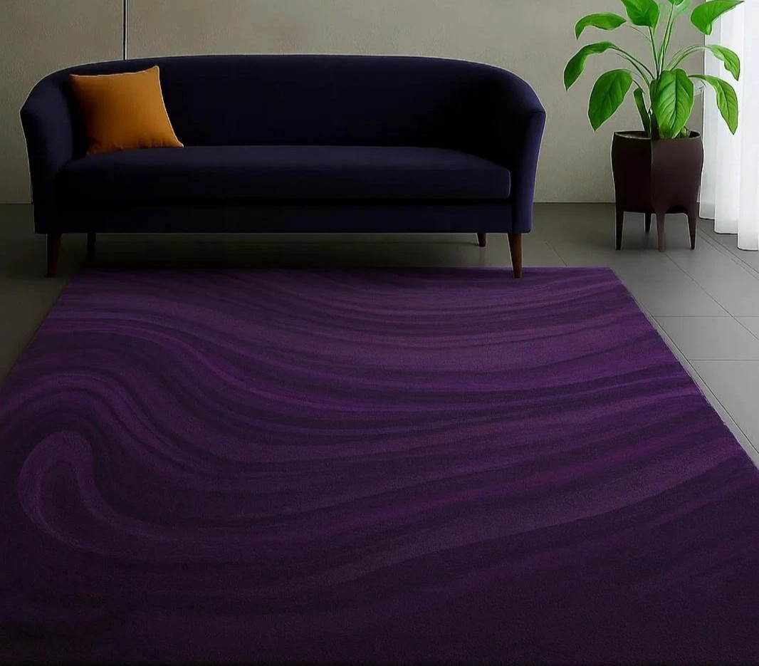 6×9 Modern Solid Purple Area Rug | Deep Aubergine Organic Swirl Living Room Rug