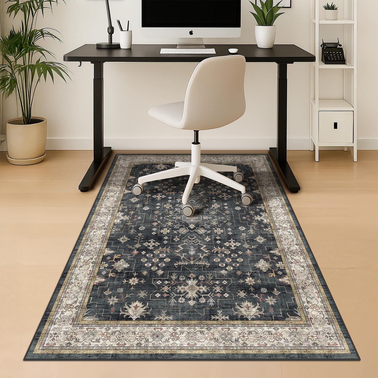 Jtj Black Modern Farmhouse 3X5 Office Chair Mat For Hard Floor Pile Carpet