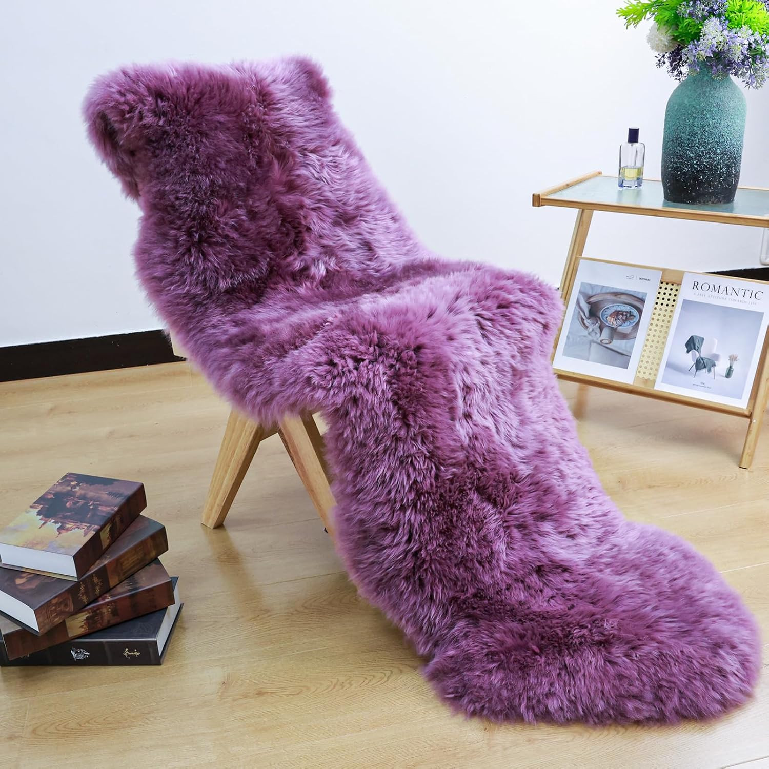 Genuine Sheepskin Rug, Shaggy Fur Fluffy Fuzzy Soft Area Rug for Bedroom Living