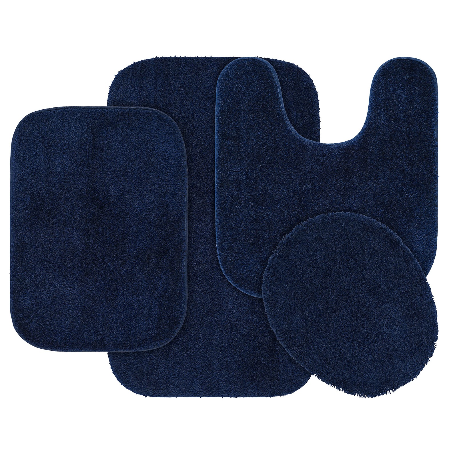 Garland Rug Traditional 4 Piece Nylon Washable Bathroom Rug Set Navy