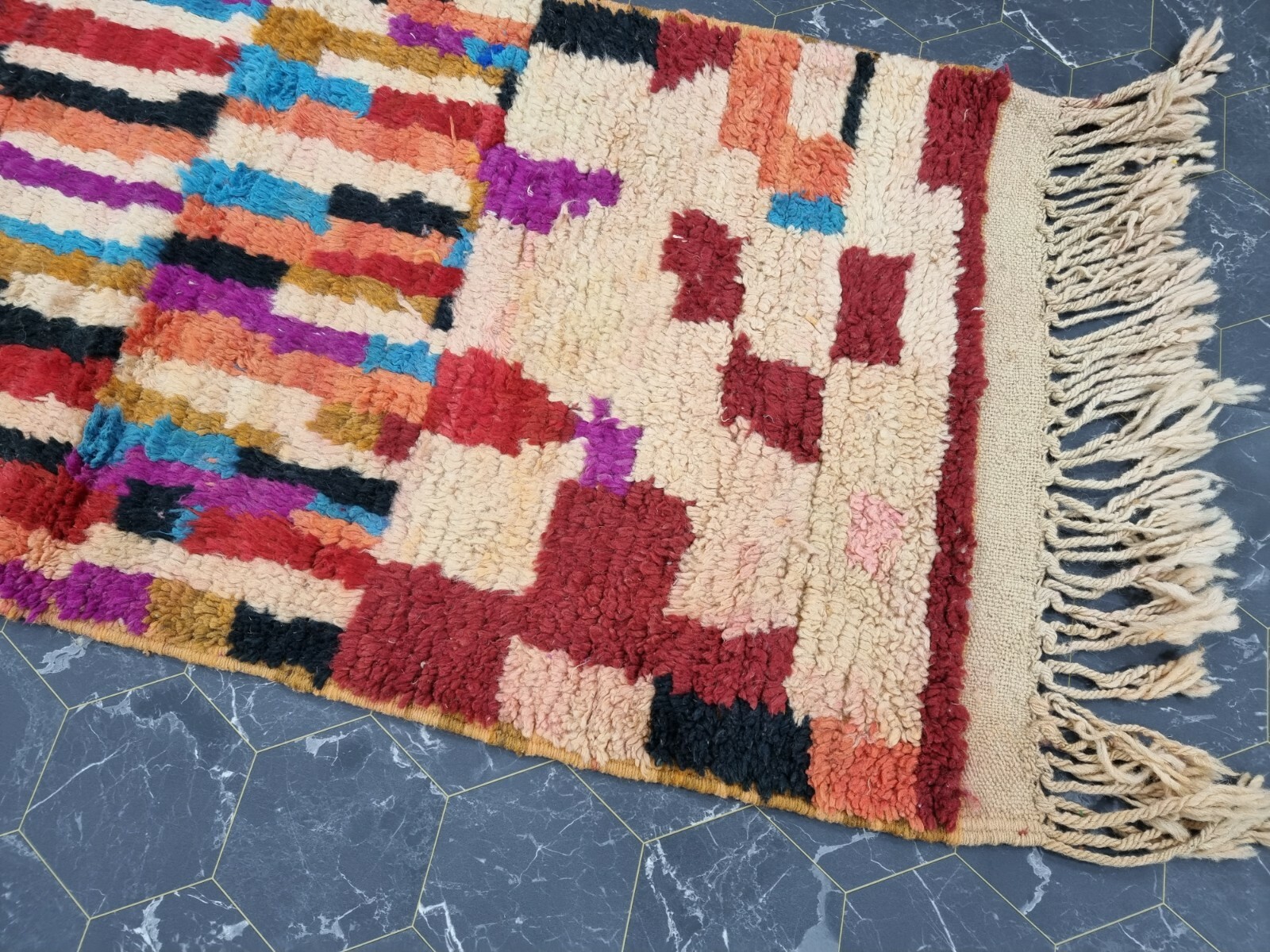 Moroccan Boujaad Handmade Rug 2’2”x11’4” Berber Abstract Orange Black Carpet