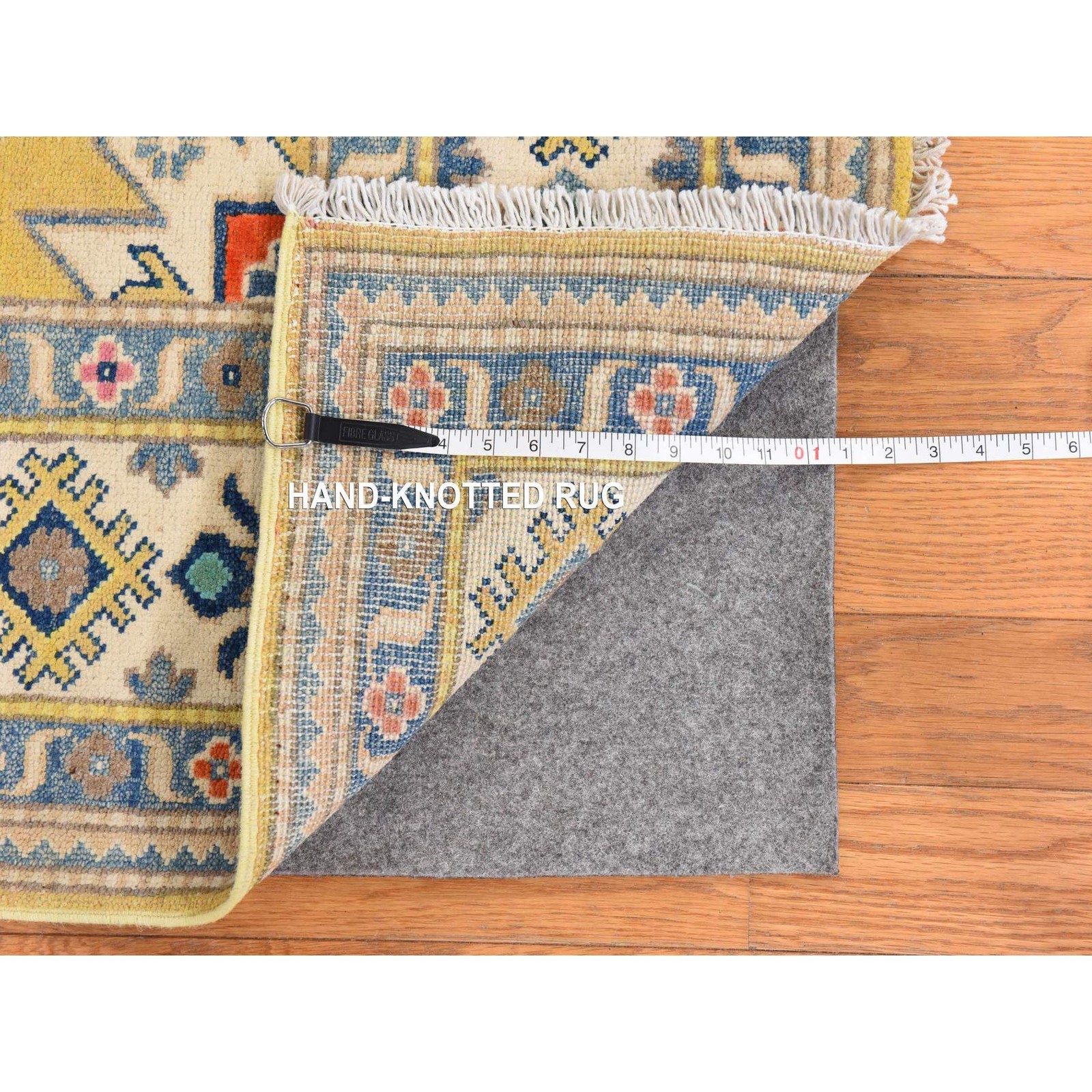 4’10″x6’6″ Yellow Fusion Kazak with Geometric Design Hand Knotted Wool Rug 78770