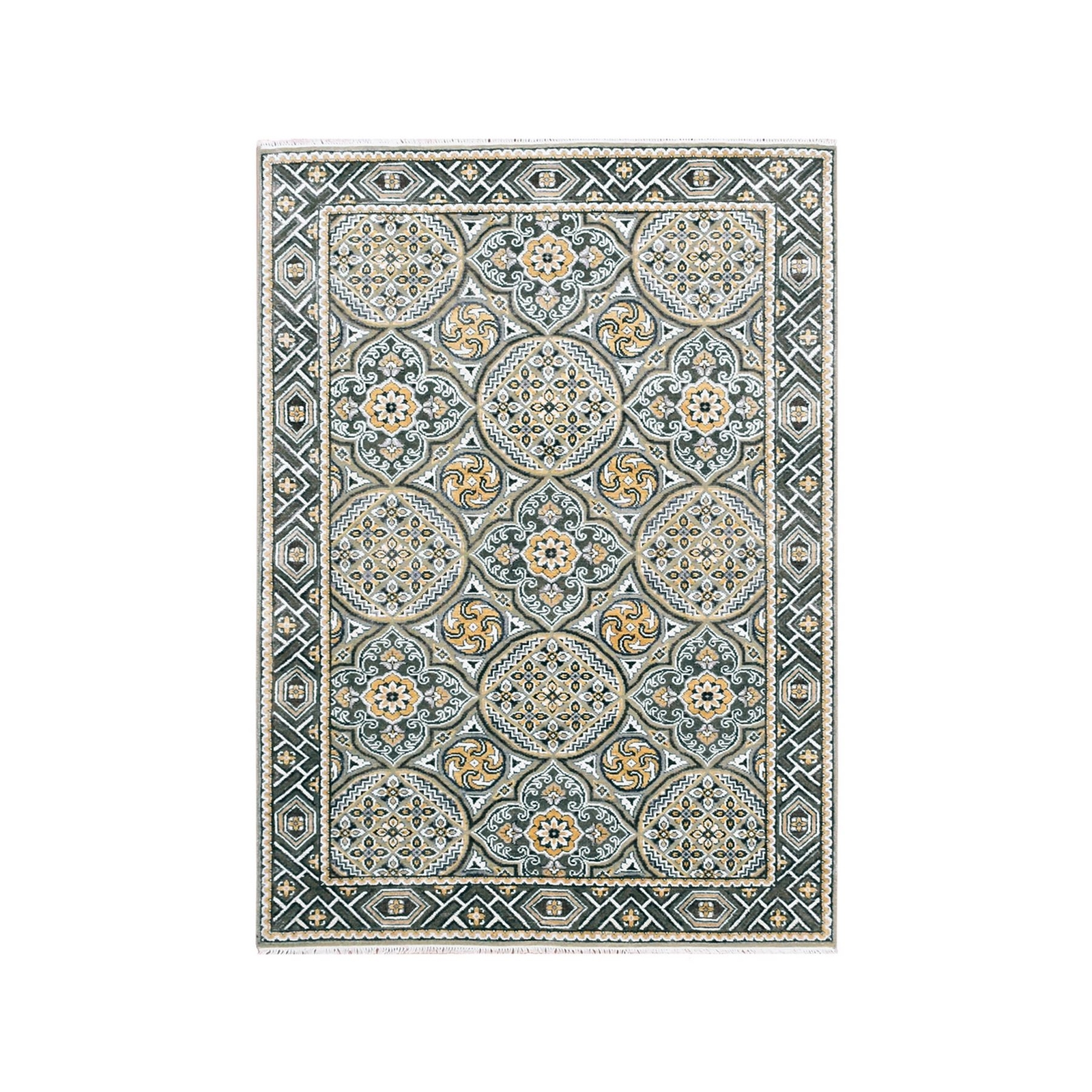 4′ x 6’2″ TaupeBrown Silk Mughal Inspired HandKnotted Textured Wool Rug R75133
