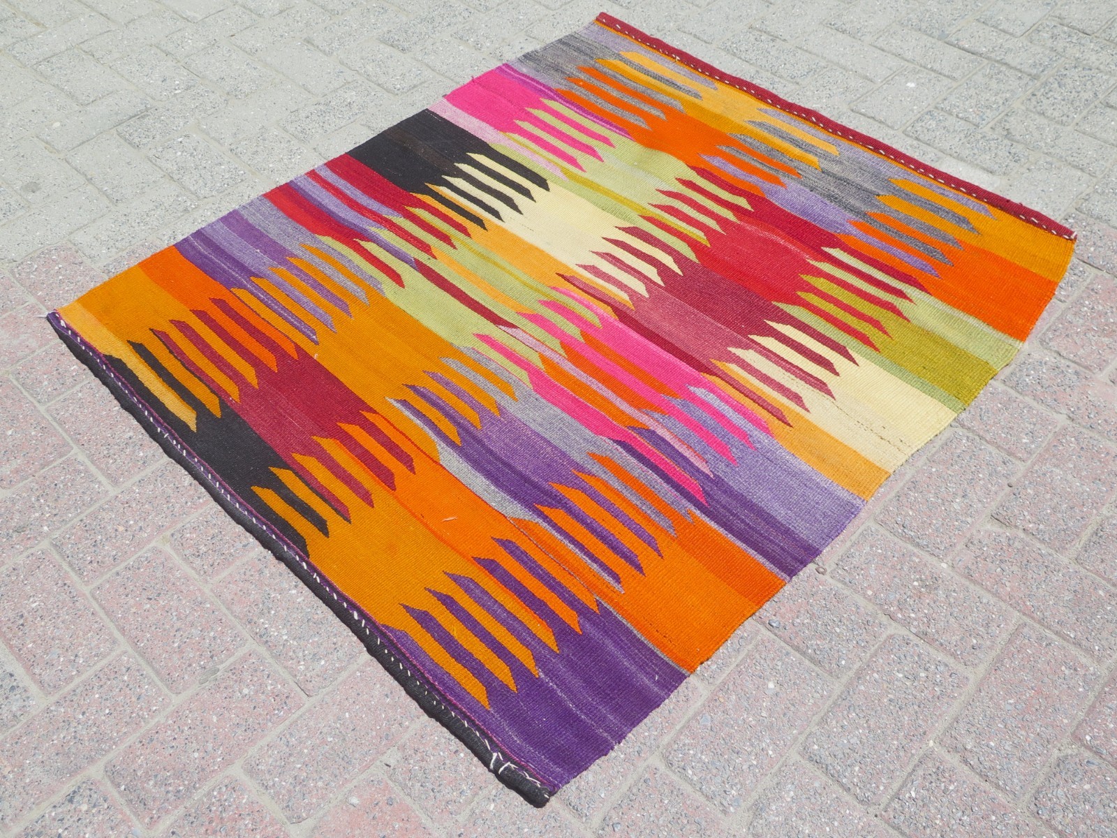 Area Rugs, Colorfull Boho Rug, Turkish Kilim Wool Rug, Bedroom Carpet 41″x46″