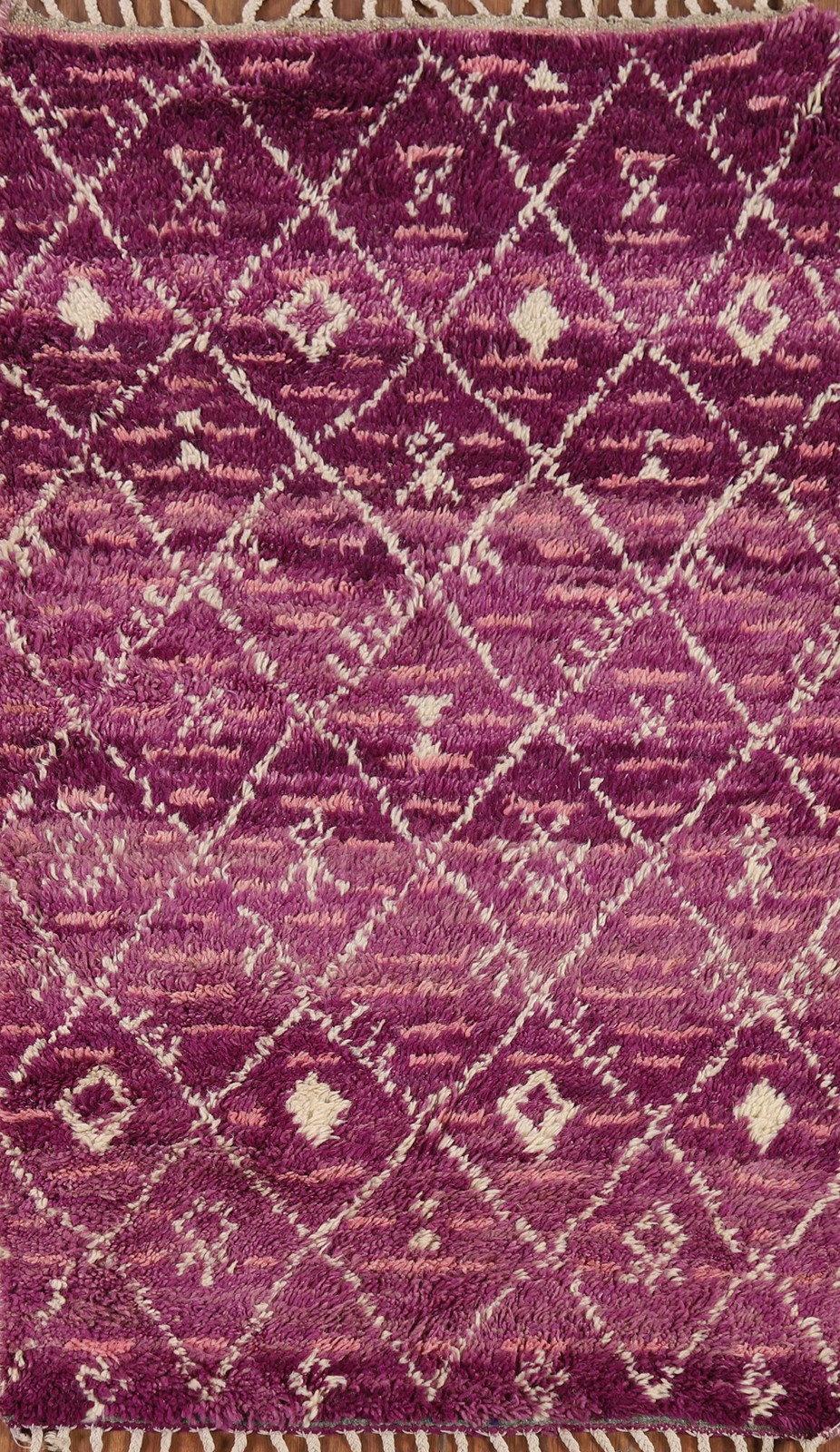 Purple Plush Moroccan Accent Rug 3×6 Berber Wool Handmade Trellis Foyer Carpet
