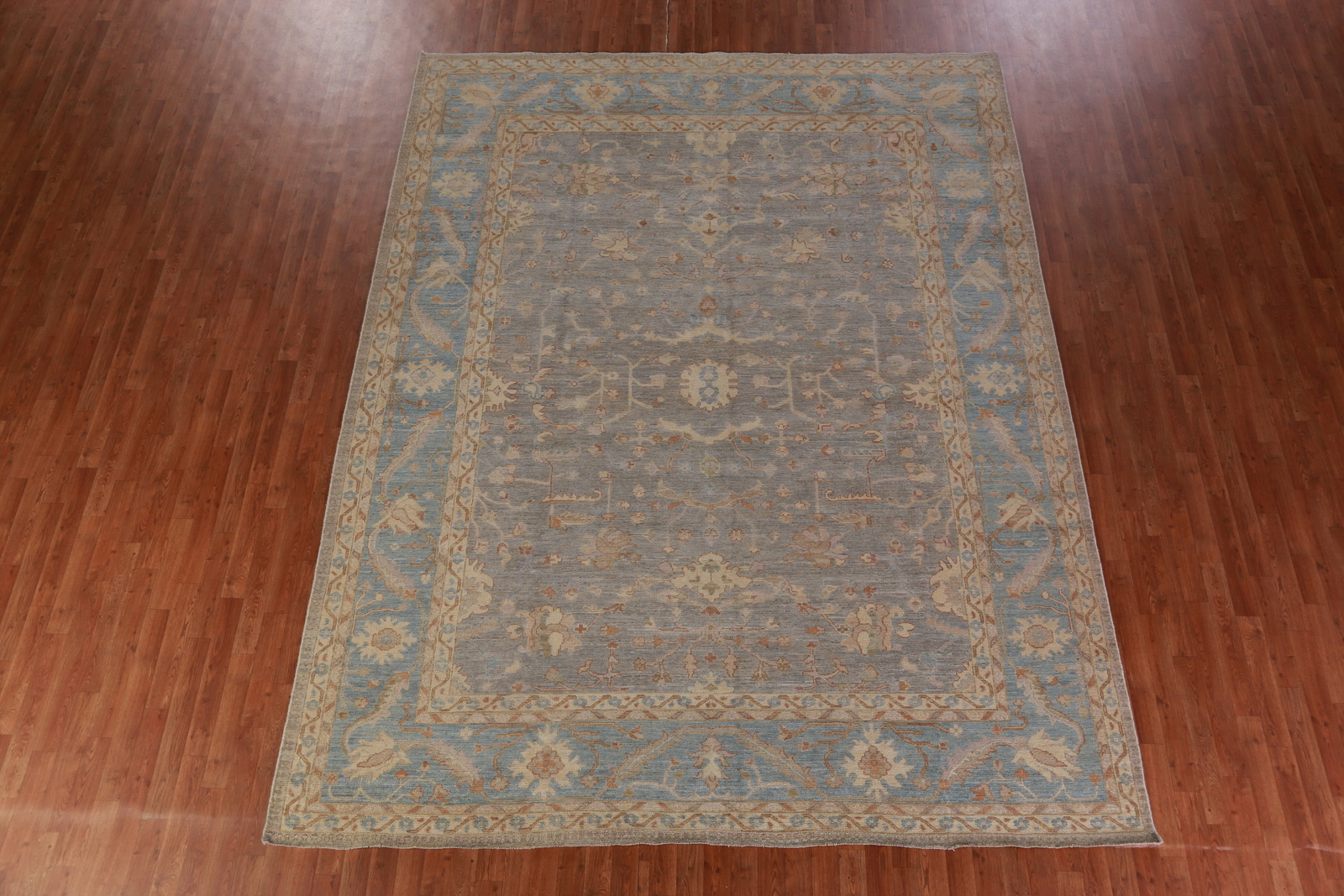 Vegetable Dye Traditional Oushak Turkish Area Rug Hand-Knotted Gray 9×12 ft