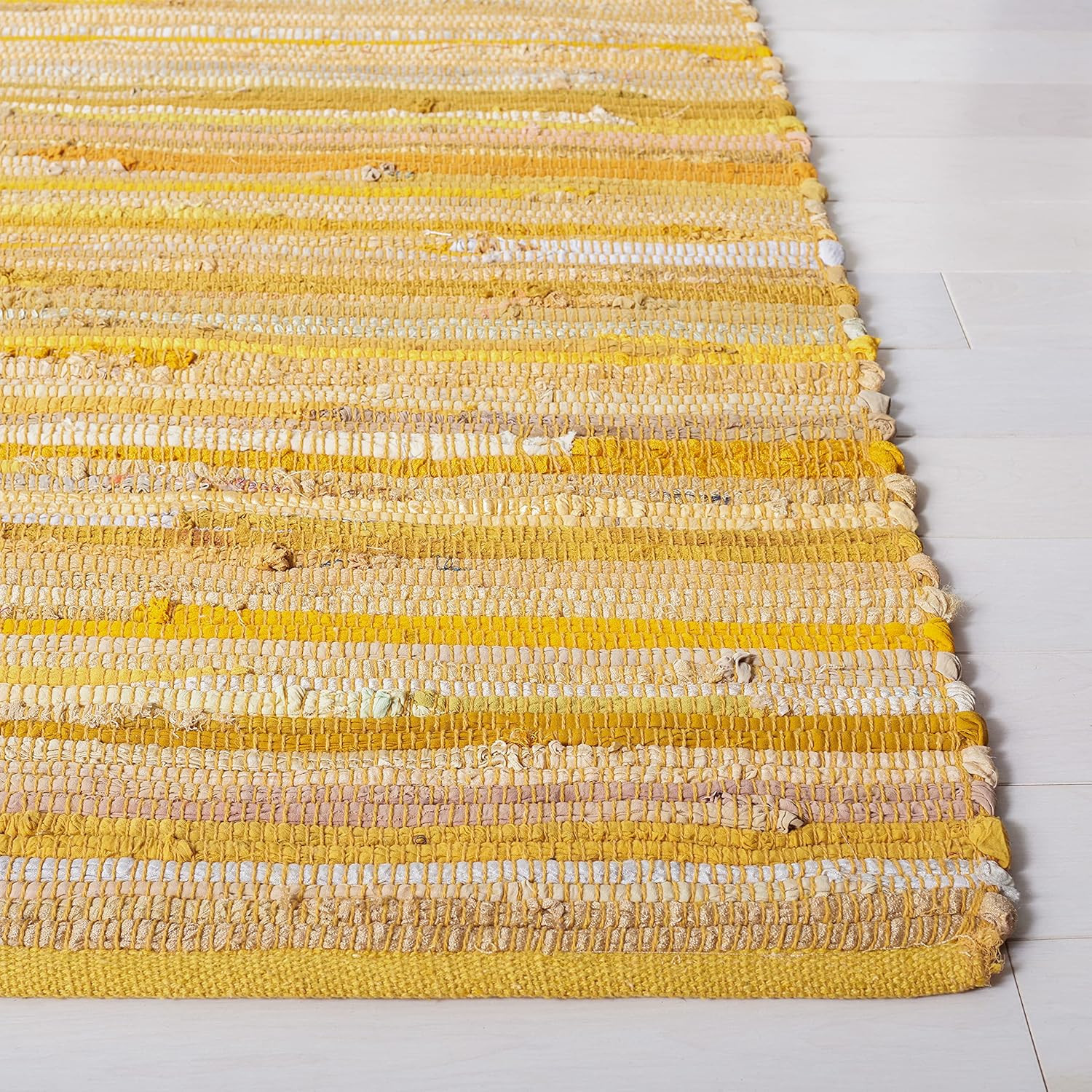 Handmade 8×10 Area Rug – Boho Stripe Cotton, Yellow & Multi for Any Space