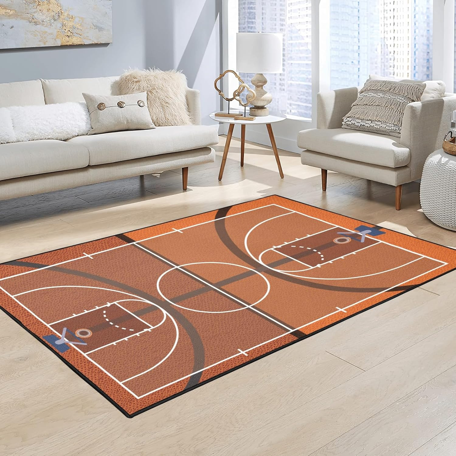 Basketball Court Area Rug – 36X24 inch, Non-Slip Floor Mat for Living Room, Bedr