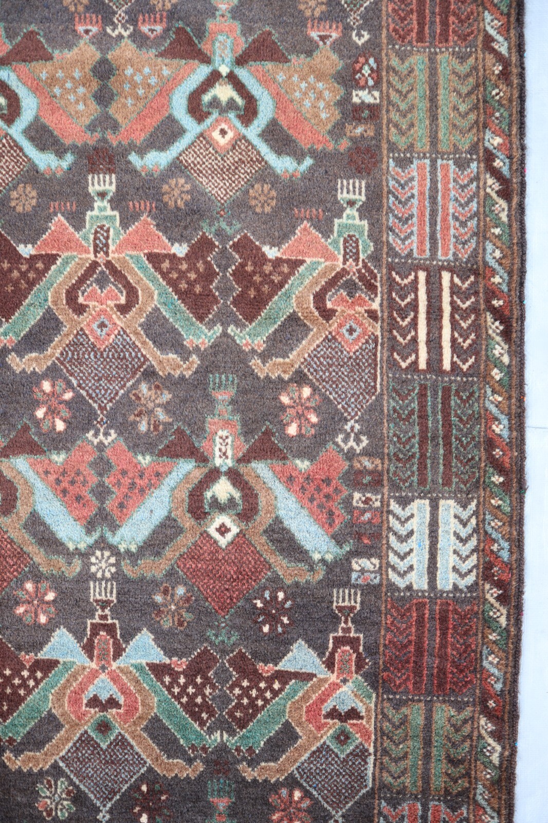 3’8×6’5 ft, Gray Afghan High Pile Geometric Rug, Fine Handmade Bohemian Area Rug