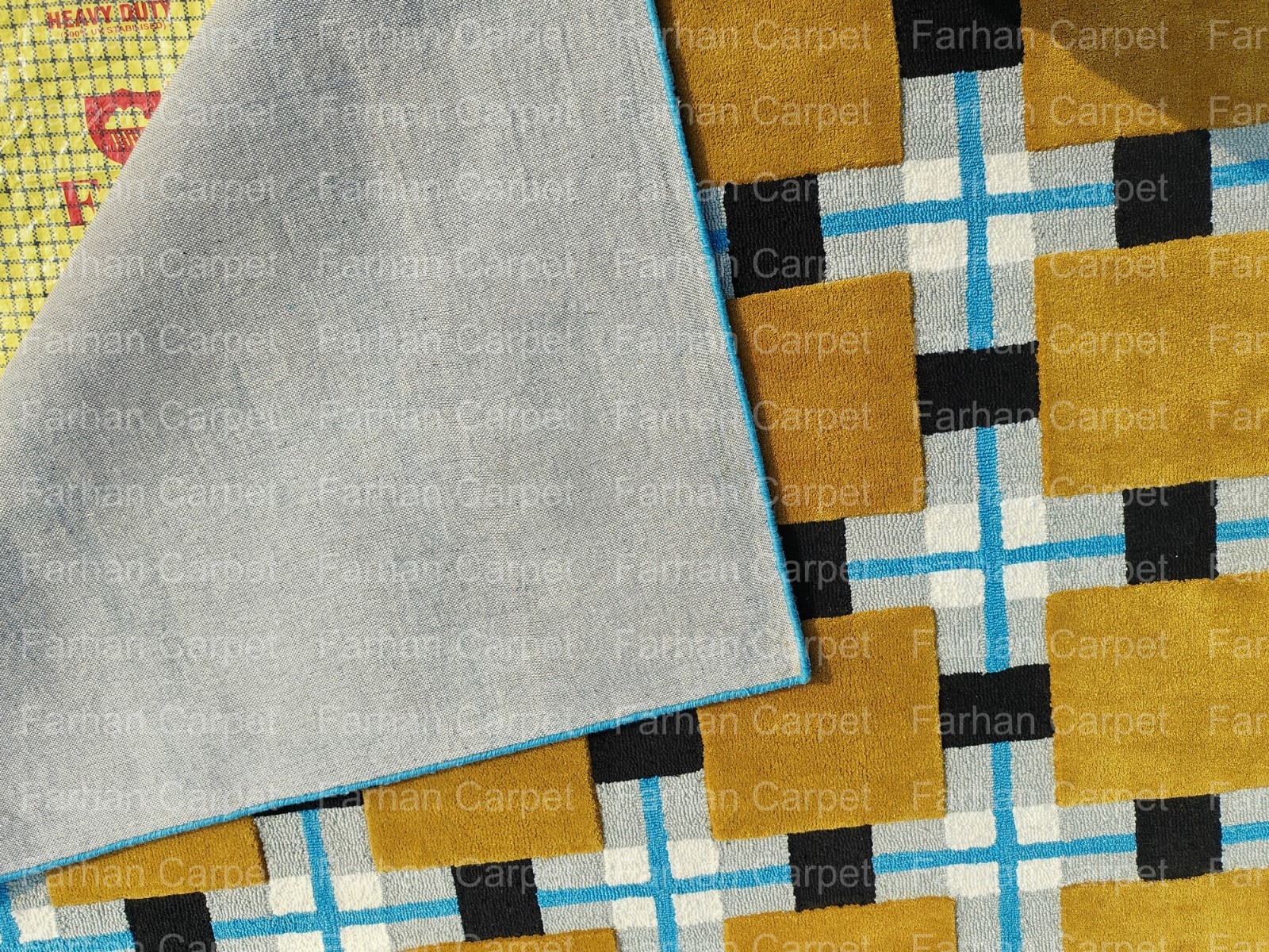 Hand Tufted Geometric Area Rug 12×15 Ft | Modern Checkered Wool Carpet for Large