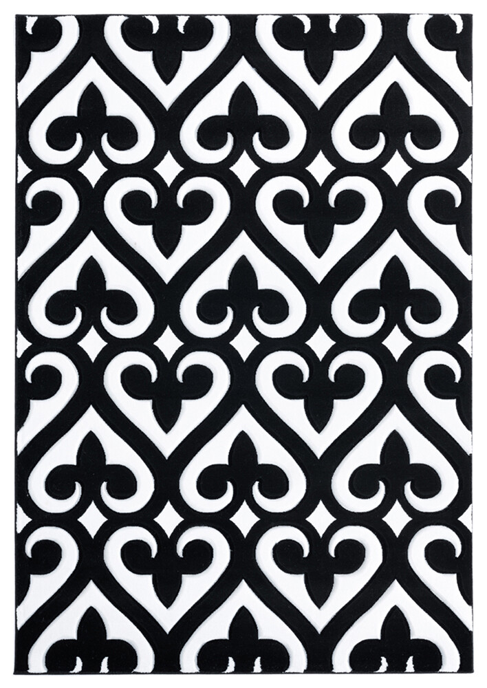 Black Dotted Curves Hearts Swirls Contemporary Area Rug Geometric 2050 11470
