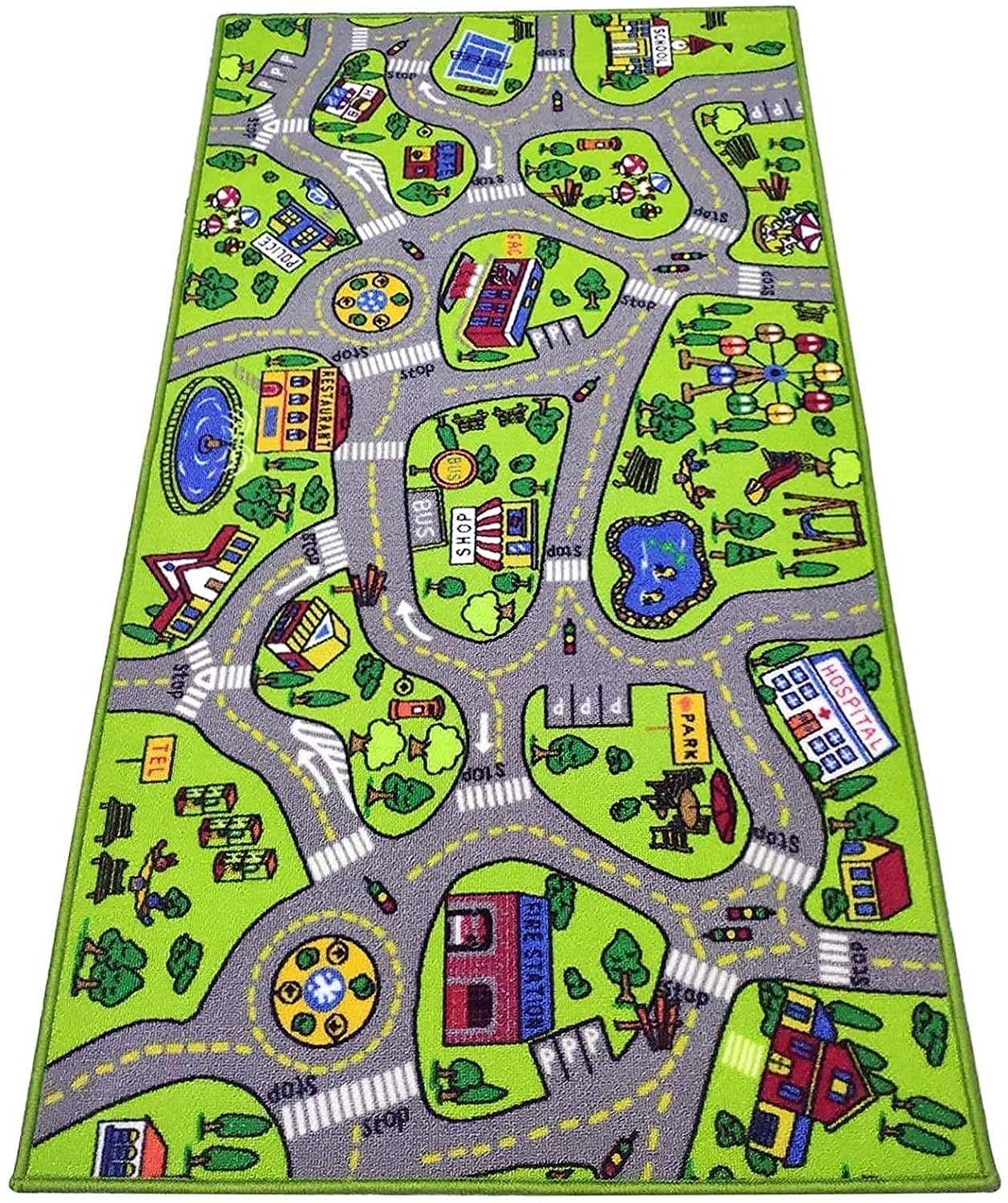 Carpet Playmat Kids Rug – X-Large 71” x 39” Educational City Road Traffic Mat…