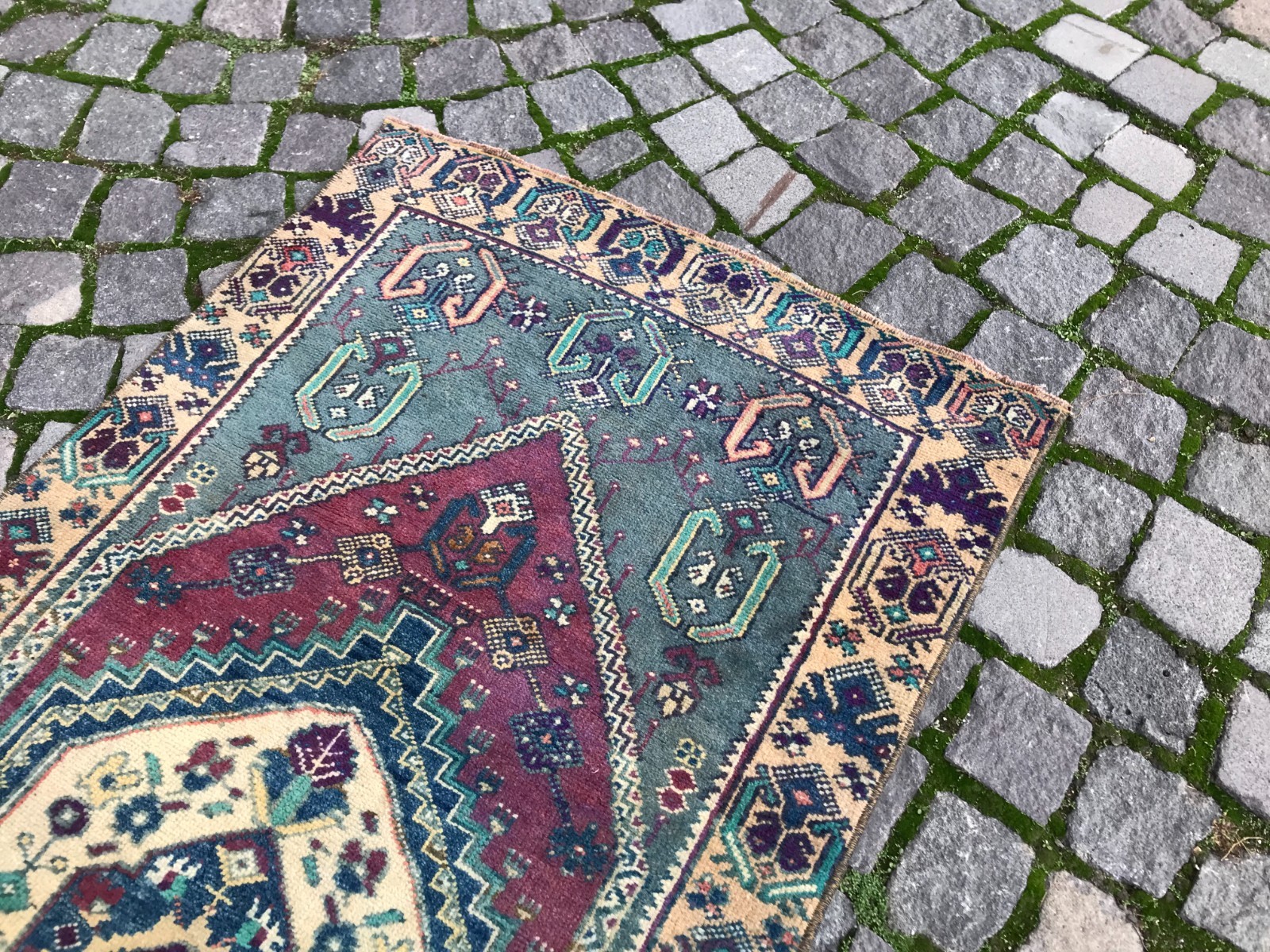 Bohemian Area Rug Handmade Wool Rug Turkish Vintage Traditional Rug 2,5 x 5,6 ft