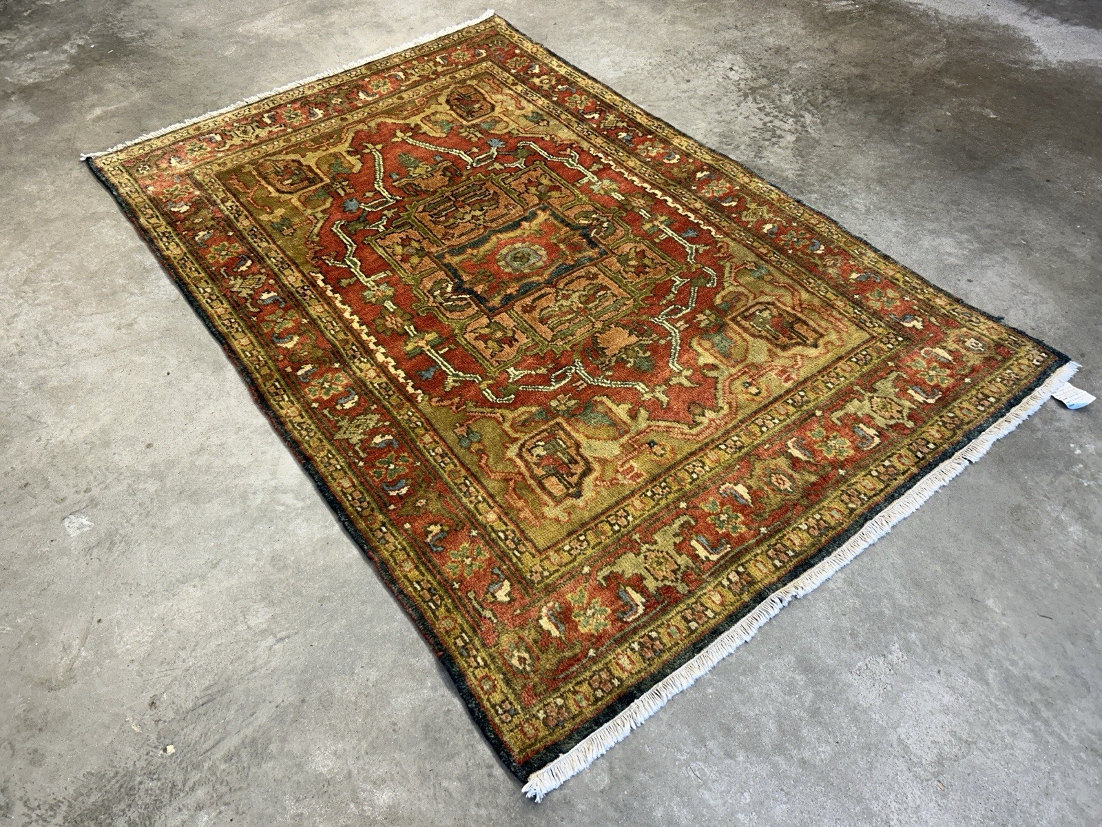 4’1”x6’1” Hand-Knotted Wool Geometric Indoserapi Area Rug – Tribal Carpet