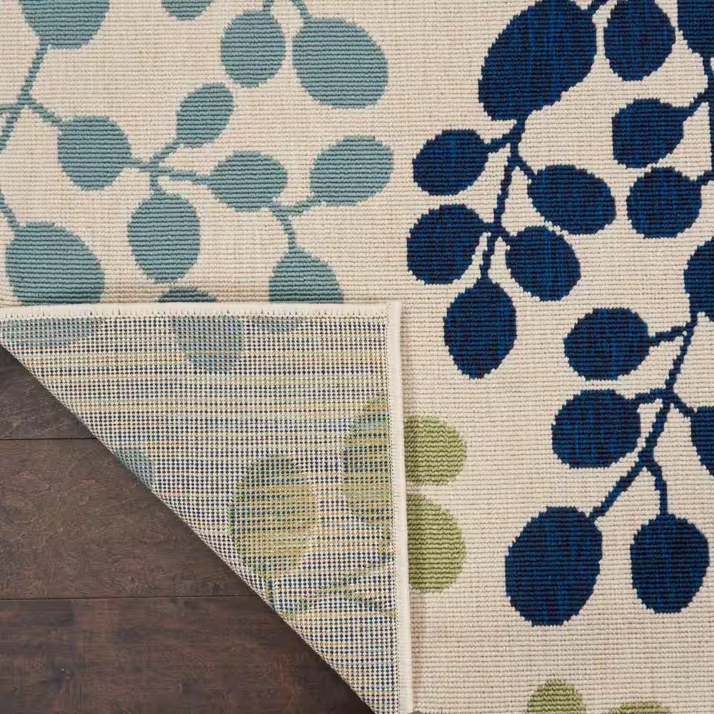 Caribbean Ivory 5 Ft. X 5 Ft. Square Floral Contemporary Indoor/Outdoor Patio Ar