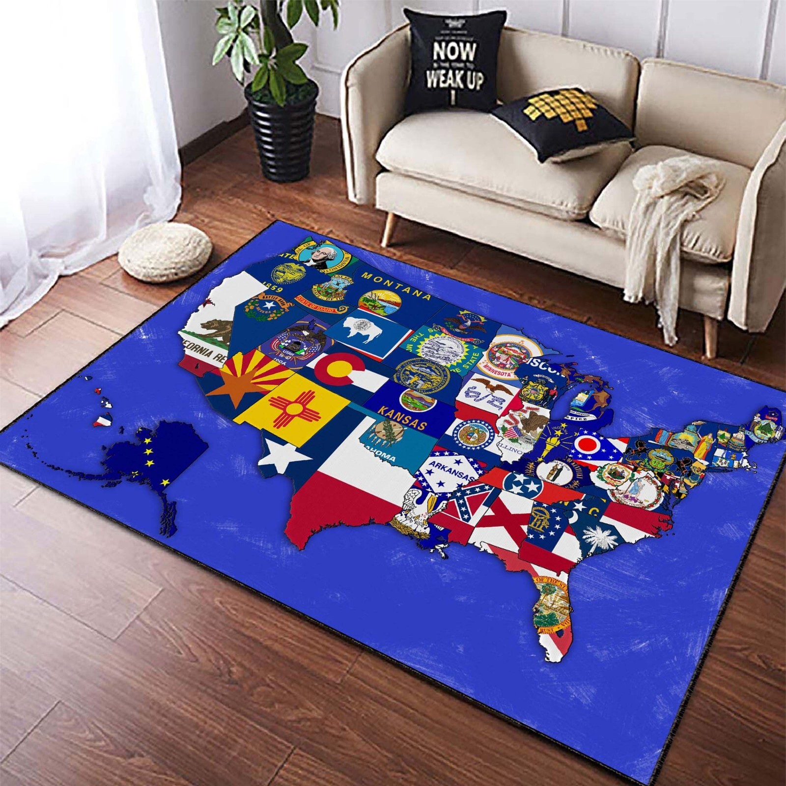 United States of America Map Area Rugs, flat design USA Rug, kids room rug play