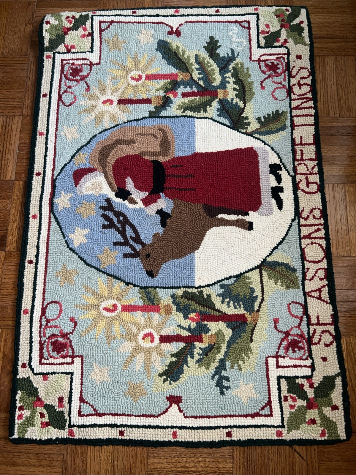 Claire Murray Hand Hooked Wool Rug Seasons Greetings 36×24 Heirloom Quality