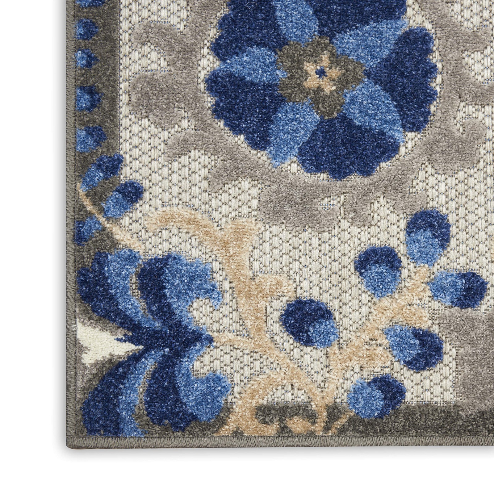 Home Aloha Natural Blue 2’3″ x 8′ Non Shedding Easy Clean Runner Area Rug