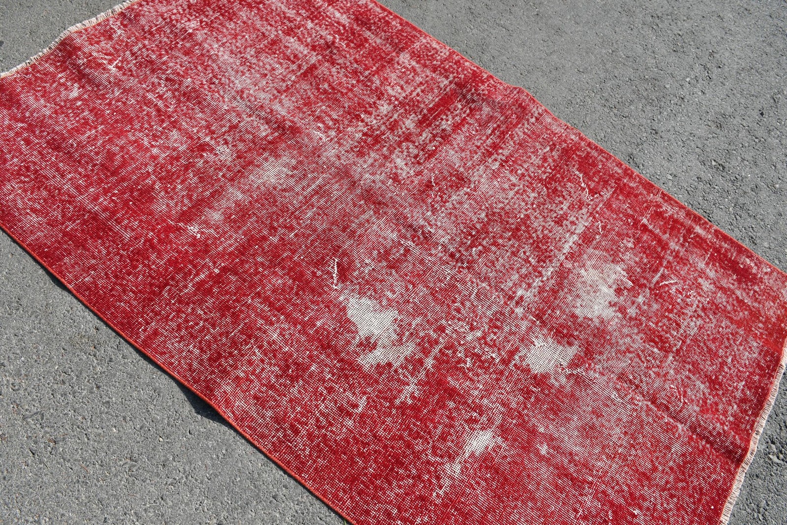 Turkish Vintage Rug, 4,1×6,6 ft Rug, Red White Bordered Wool Rug