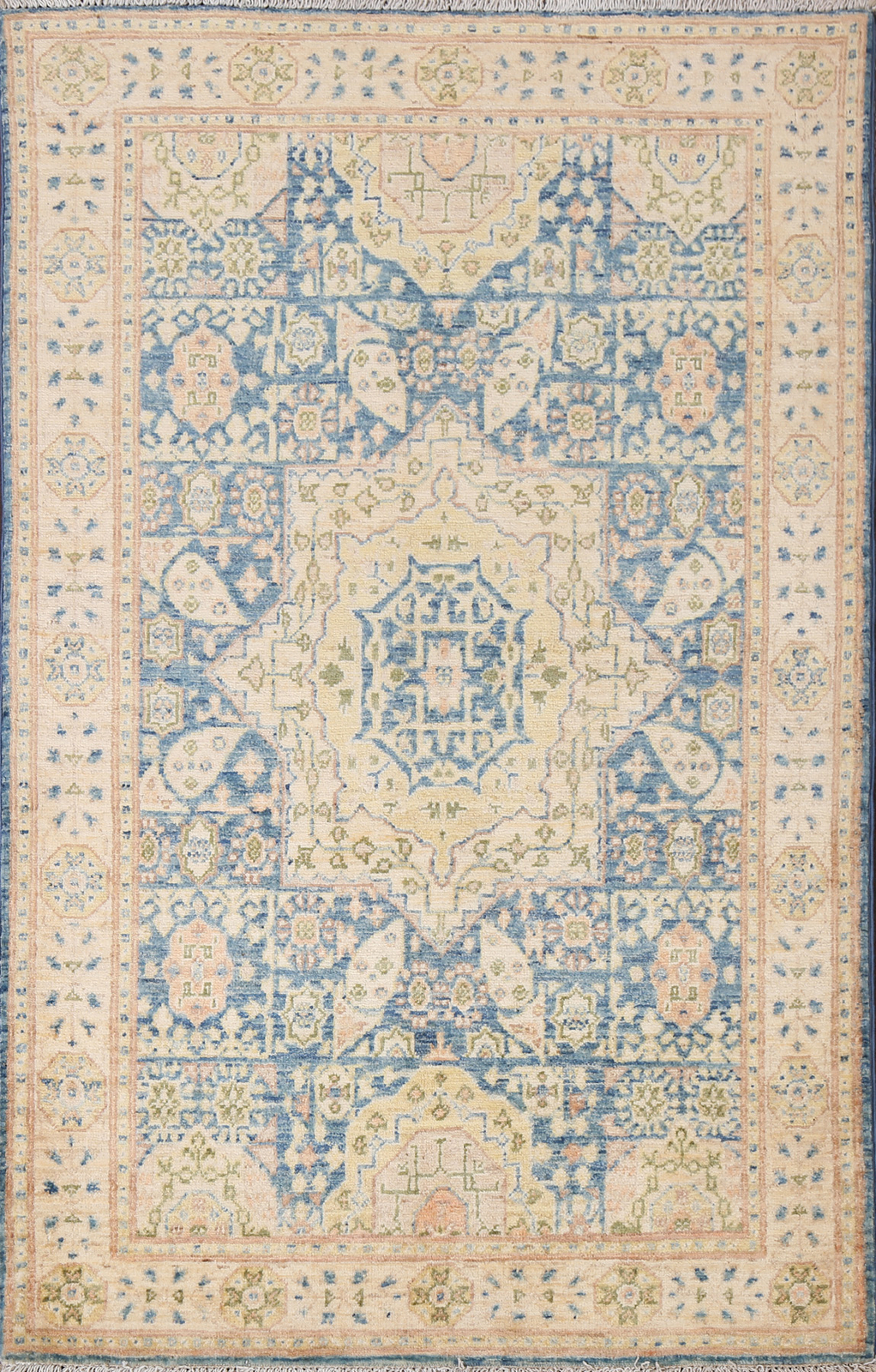 Traditional Exquisite Chobi Peshawar Pakistani Wool Rug Foyer 3×5 ft Blue Carpet