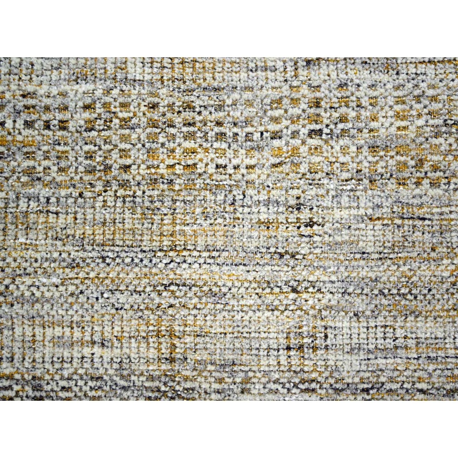 6’1″ x 9’1″ White with Yellow Hand Knotted Oxidized Grass Design Wool Rug R76244