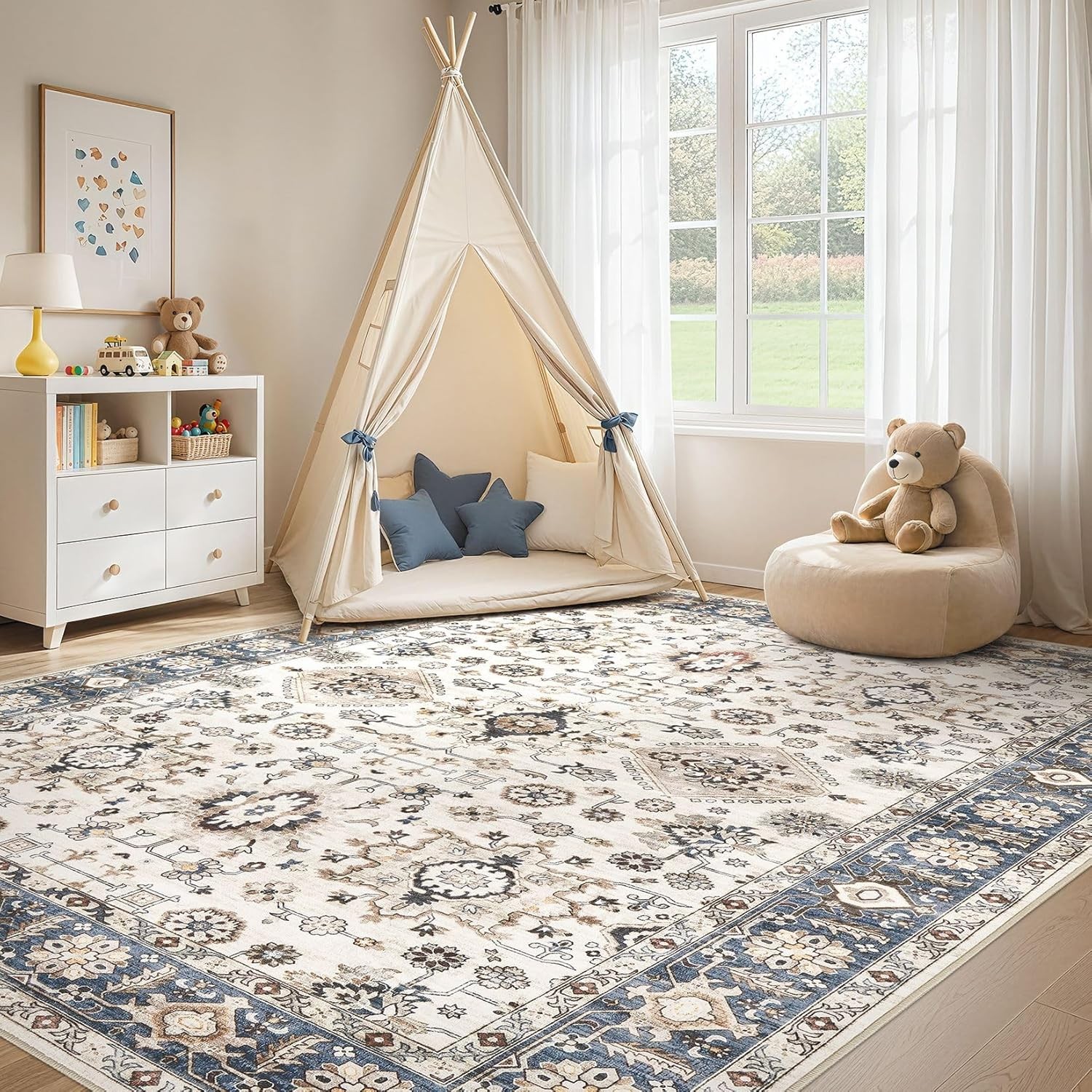 Area Rugs for Living Room: 5X7 Washable Rug Vintage Pattern Large Non-Slip Stain
