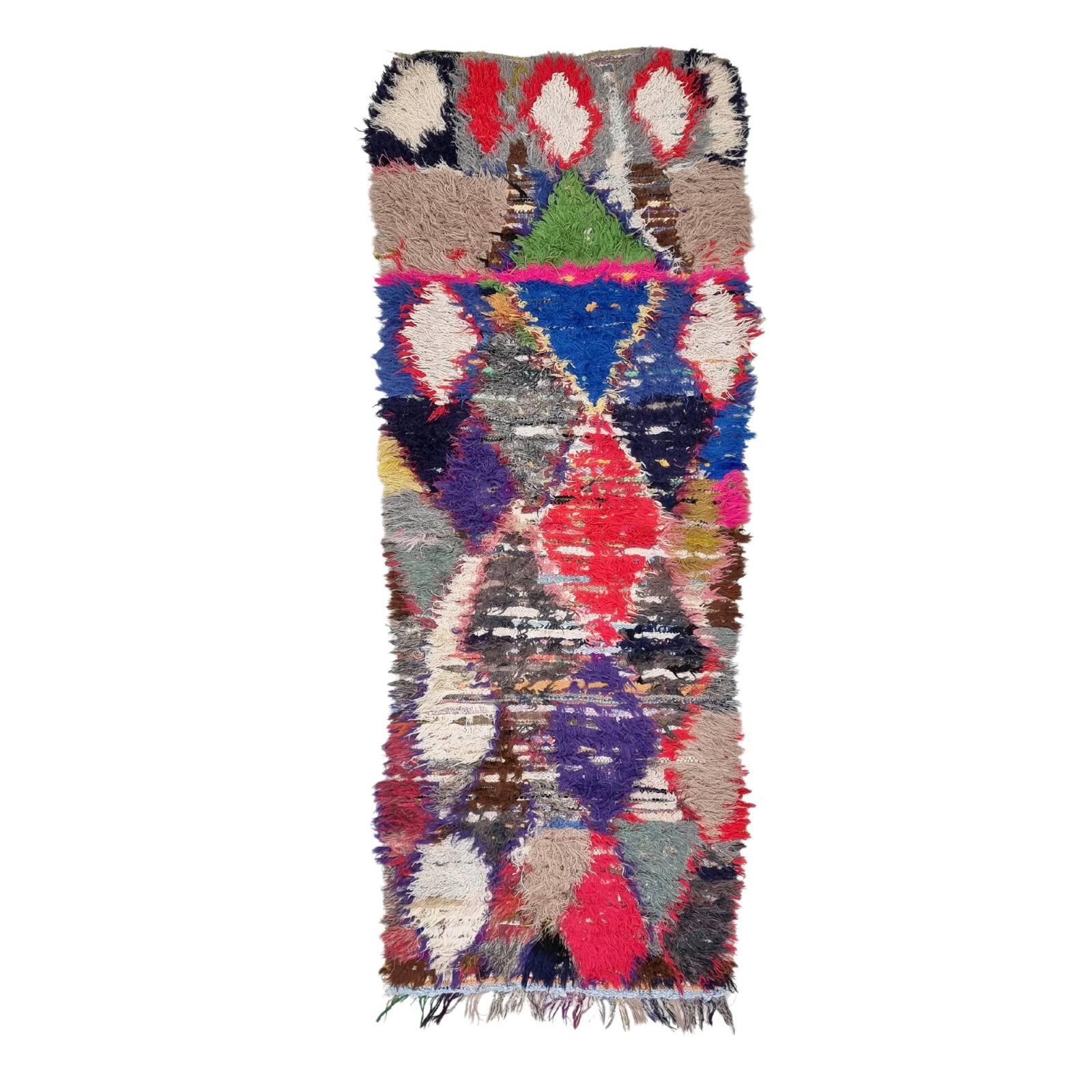 Moroccan Handmade Vintage Rug 3’1×8’2 Berber Geometric Red & Blue Cotton Carpet
