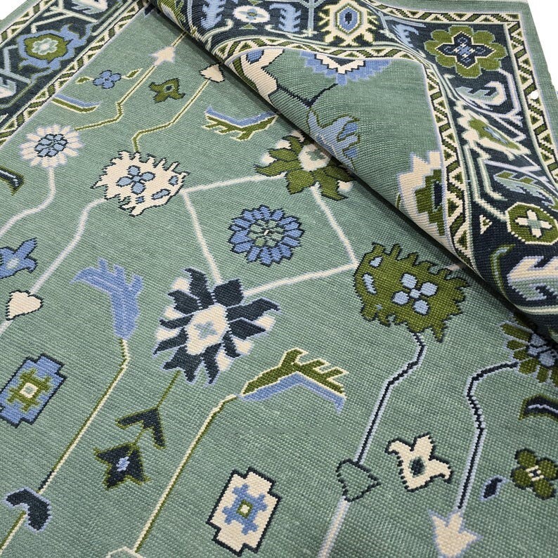 Oushak Indo Green-Blue Contemporary Hand-knotted Ethnic rugs for living area Rug