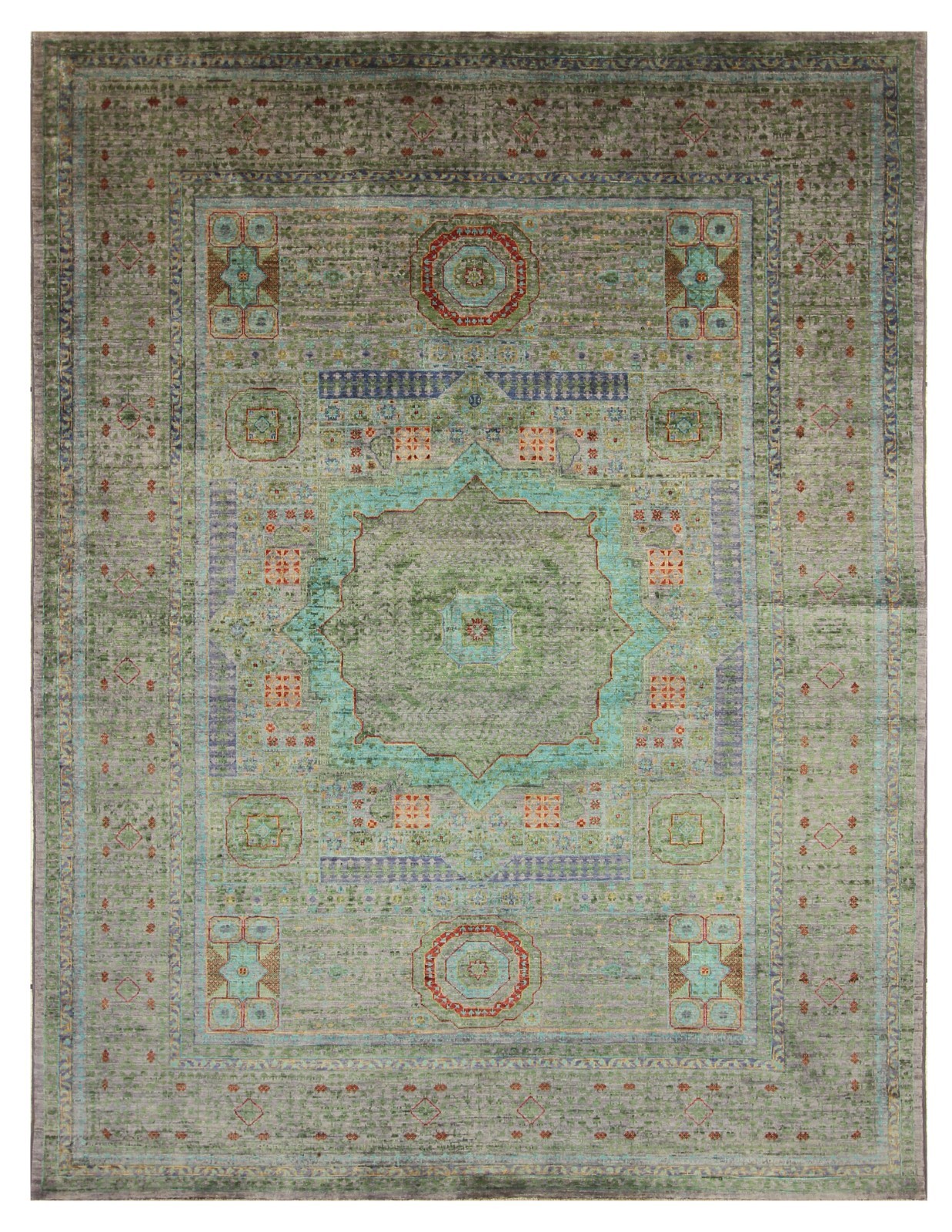 6×8 ft Gray Mamluk Afghan Hand Knotted Wool Medallion Rug