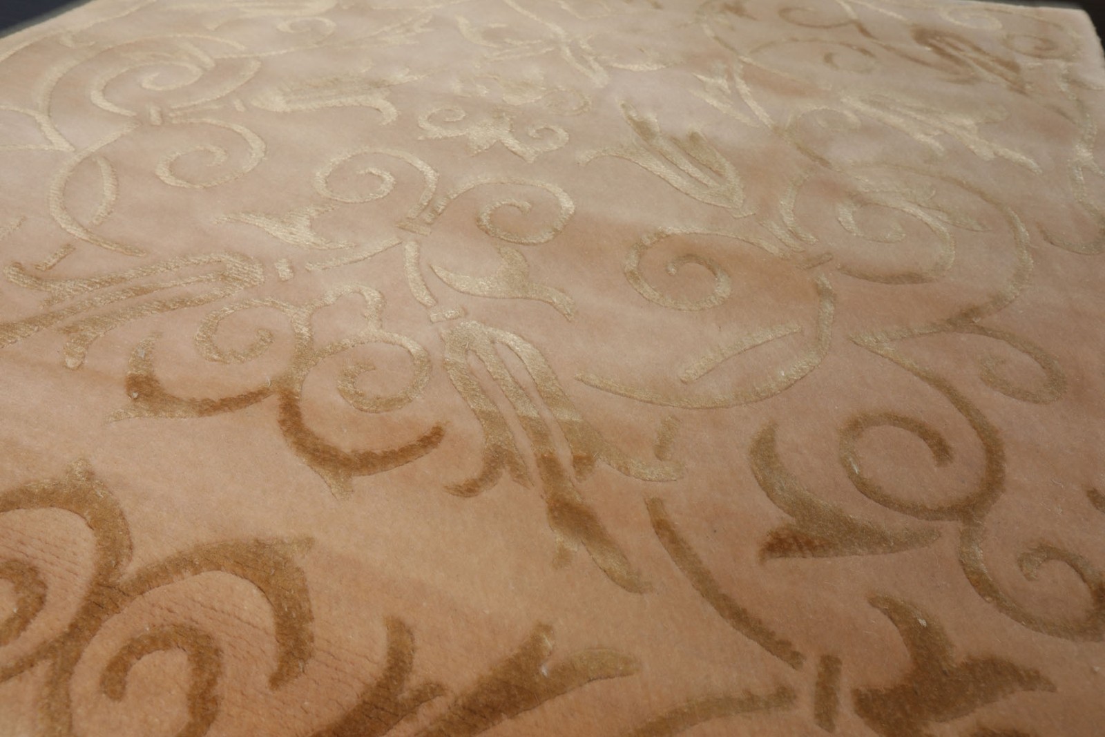 3’x5’1” Hand Knotted Wool & Silk Tan Tibetan Transitional Floral Rug