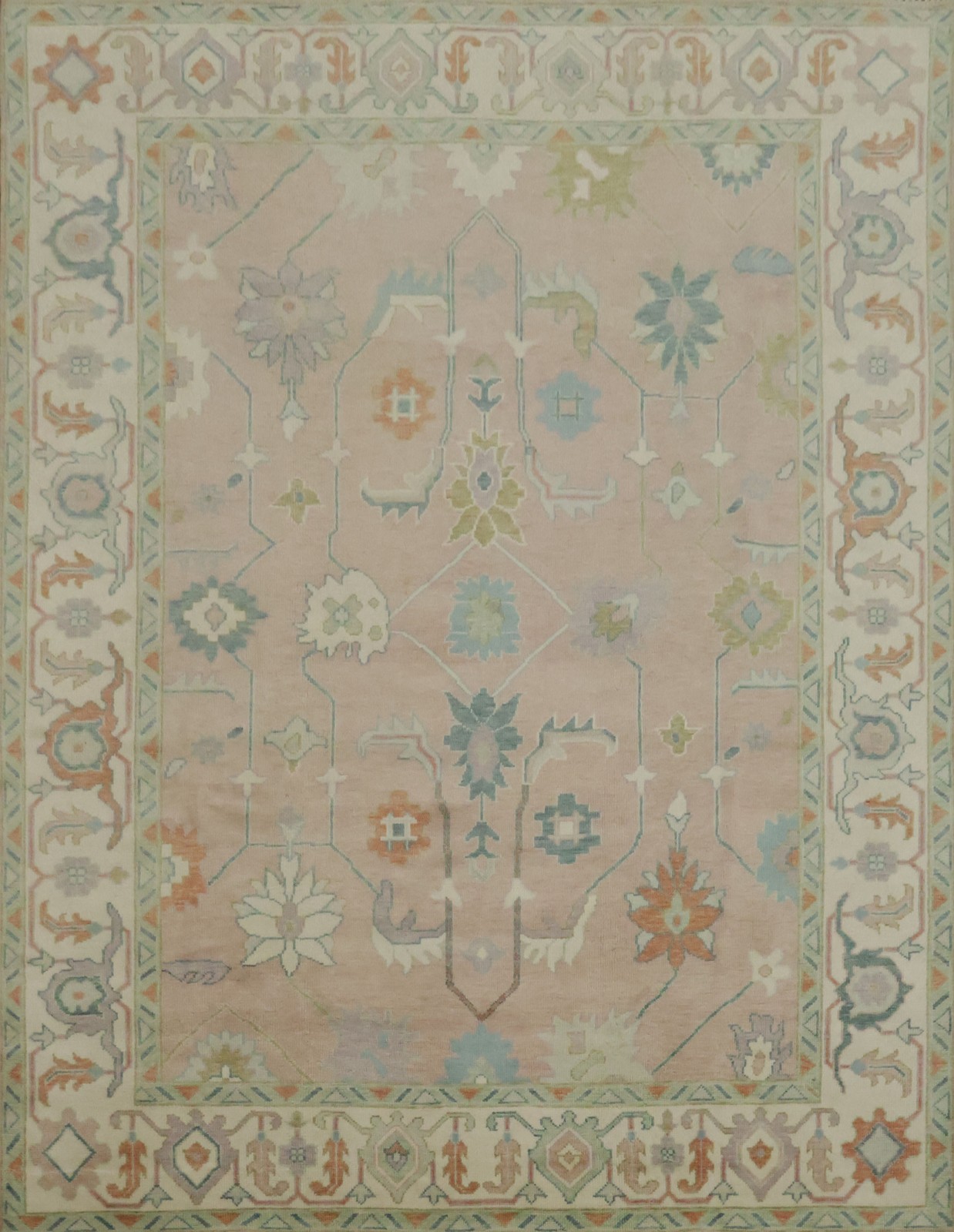 Traditional Pastel Oushak Area Rug 9×12 Ft Muted Handmade Oriental Wool Carpet