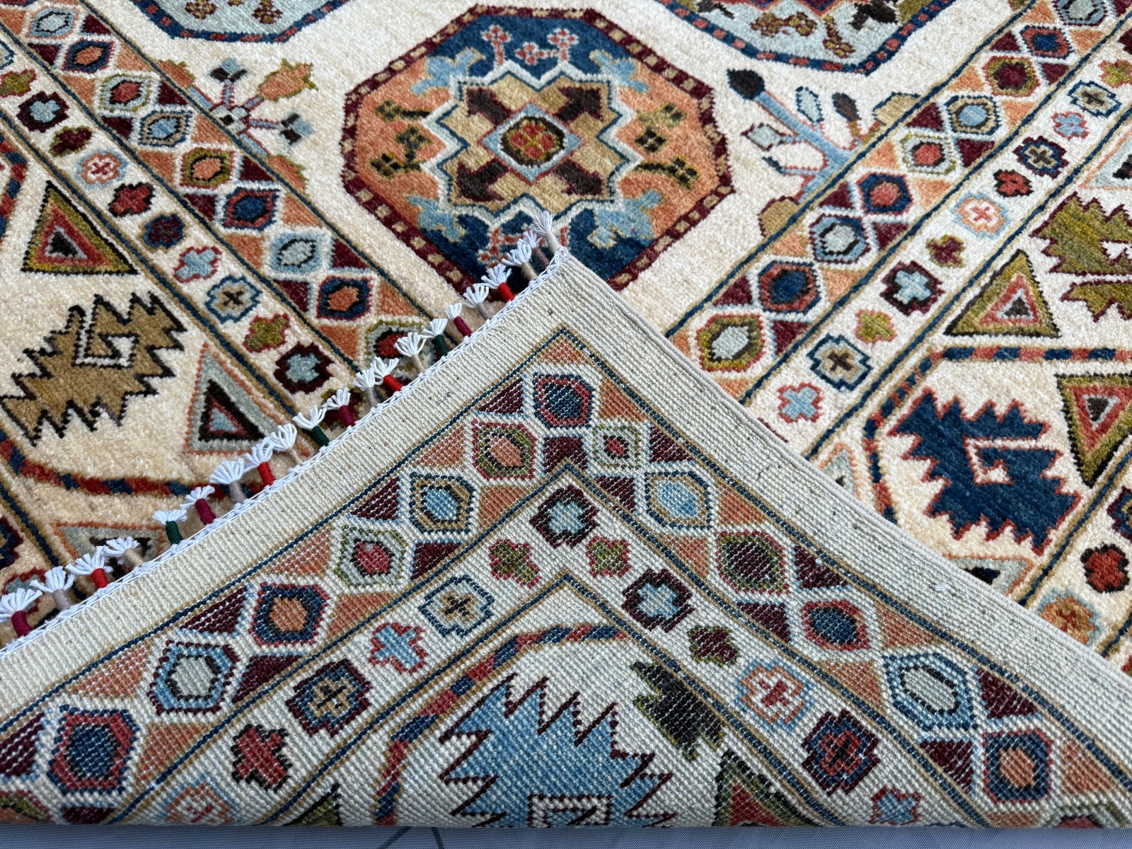 Fine Hand Knotted Afghan Ersari Rug 8×10 ft Ivory Turkmen Oriental Wool Carpet