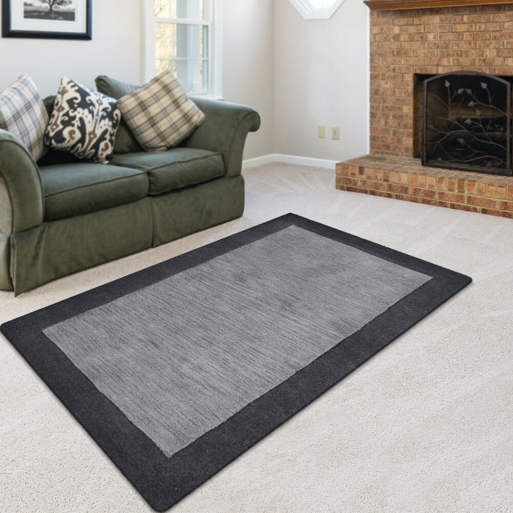 Hand Tufted Wool Area Rug Solid Charcoal Black BBH Homes BBK00201