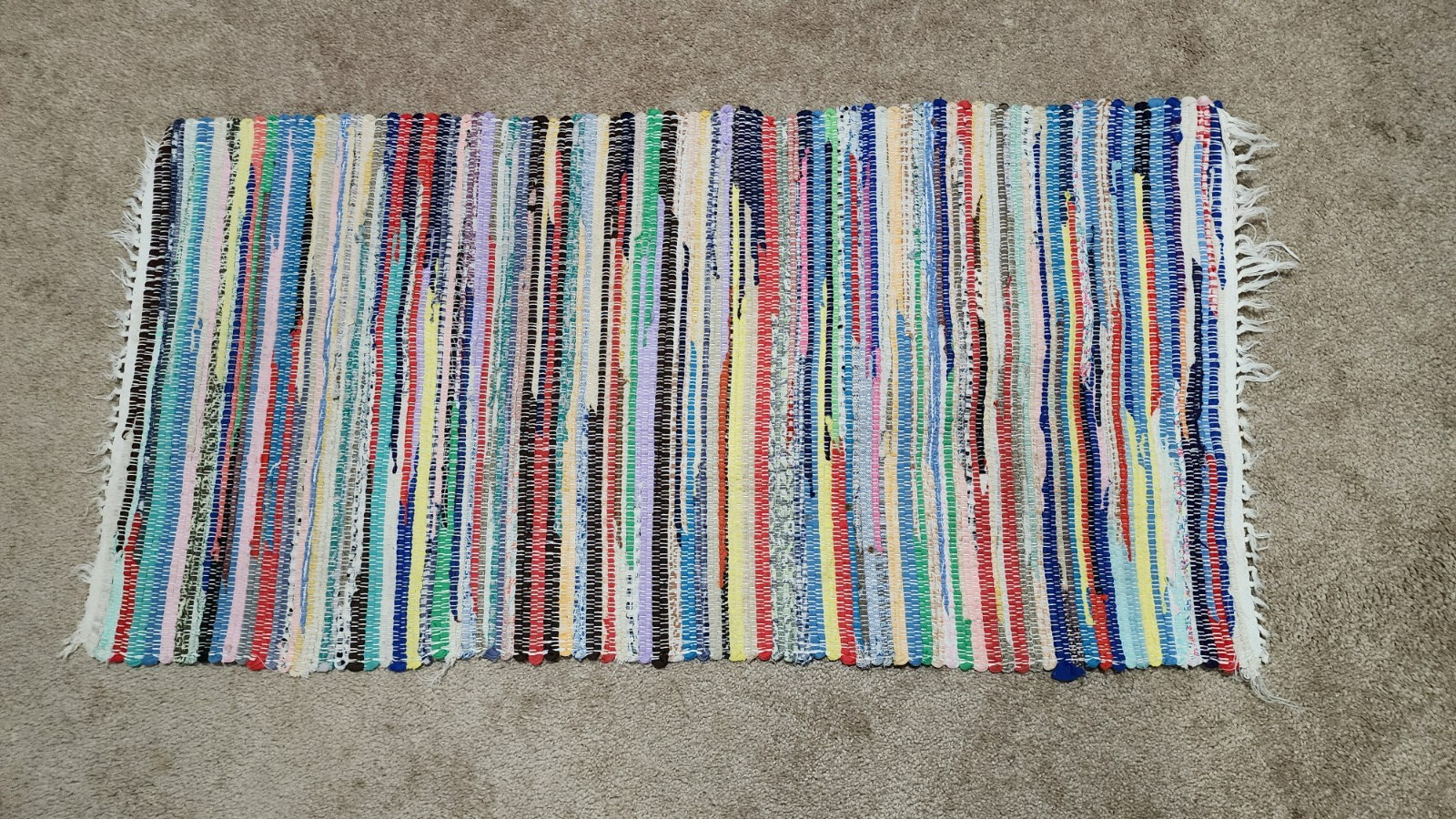 Vintage Woven Rag Rug Door Mat Multi Color Striped Farmhouse Cottage 23×44”