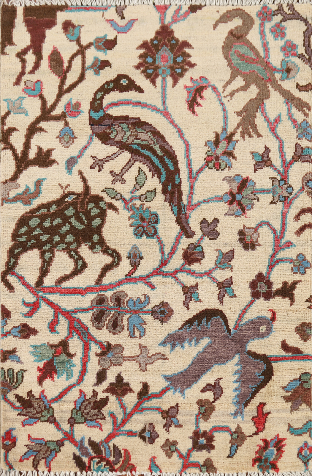 Artistic Zeigler Pictorial Rug – Indian Hand-Knotted Wool Carpet 2×3 ft