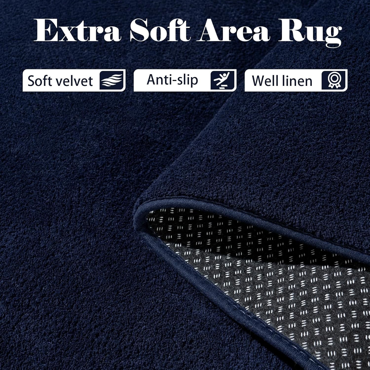 Runner Rugs for Bedroom Living Room, 2X6 Feet Ultra Soft Navy Blue Runner Rug Th